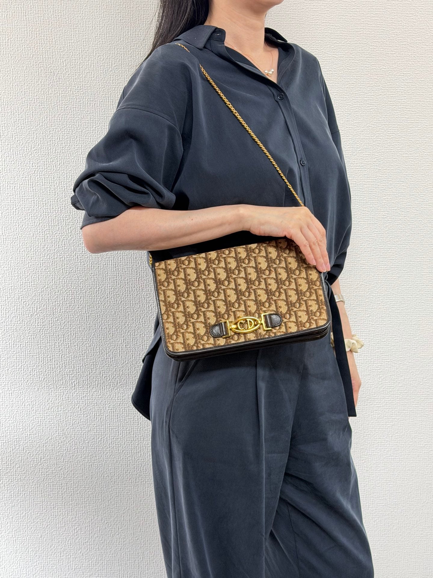 Dior Monogram Canvas CD Buckle Pochette Brown