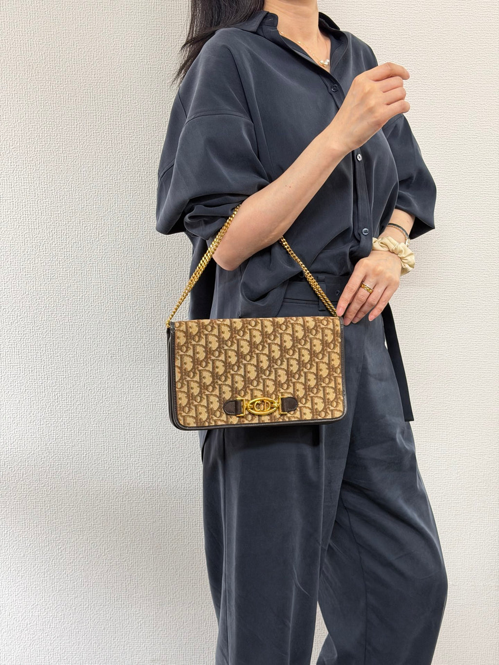 Dior Monogram Canvas CD Buckle Pochette Brown