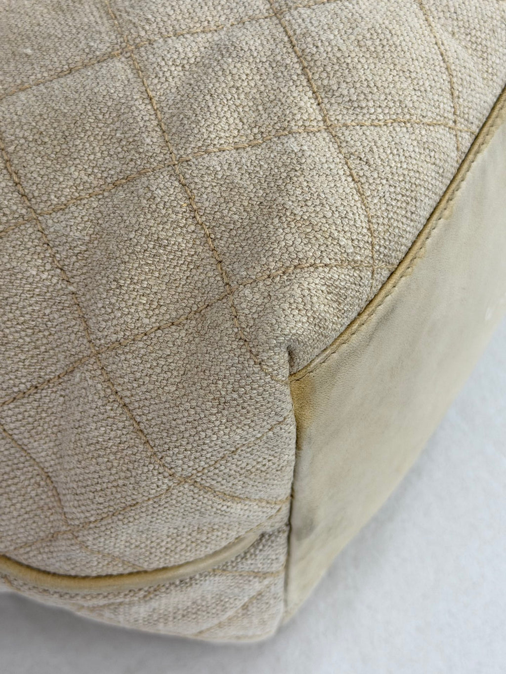 Chanel Vintage Beige Linen Quilted Drawstring Bucket Bag