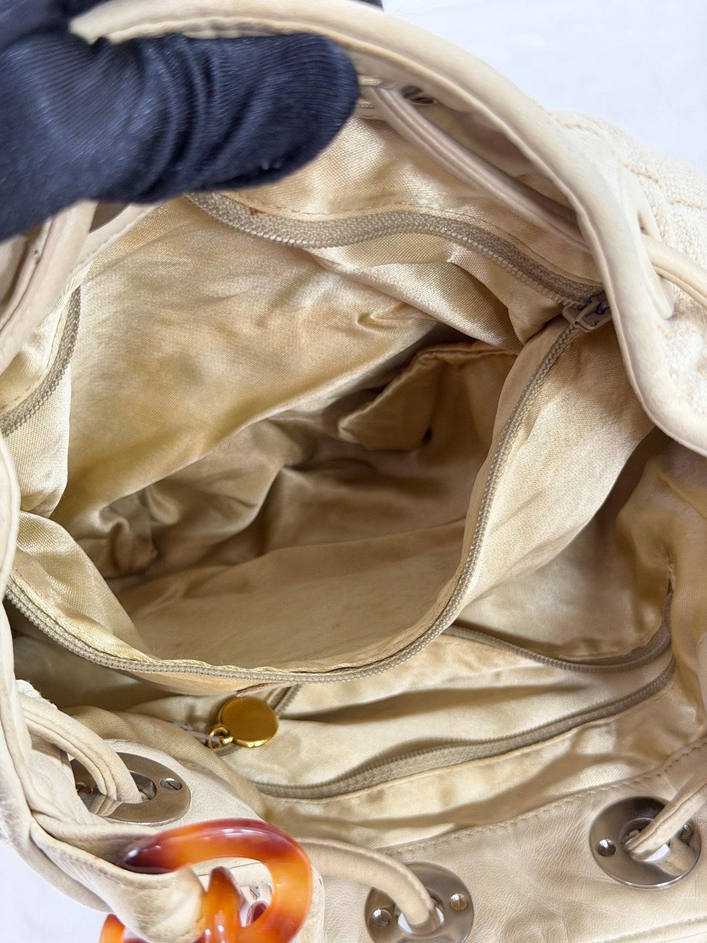 Chanel Vintage Beige Linen Quilted Drawstring Bucket Bag