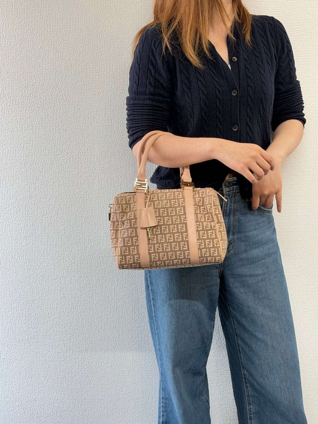 FENDI Zucchino Boston Handbag