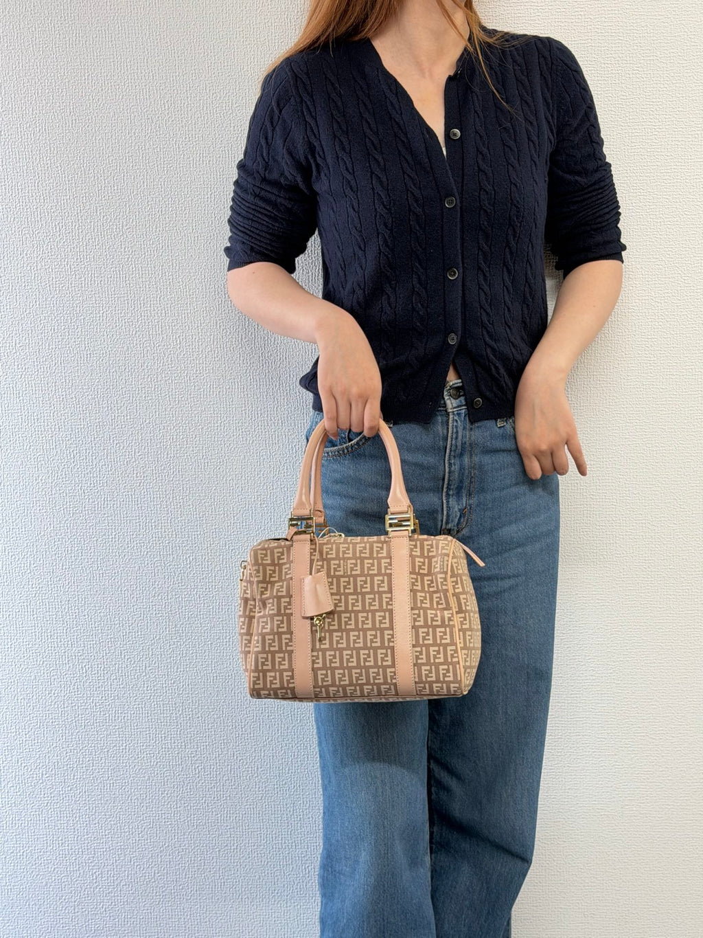FENDI Zucchino Boston Handbag