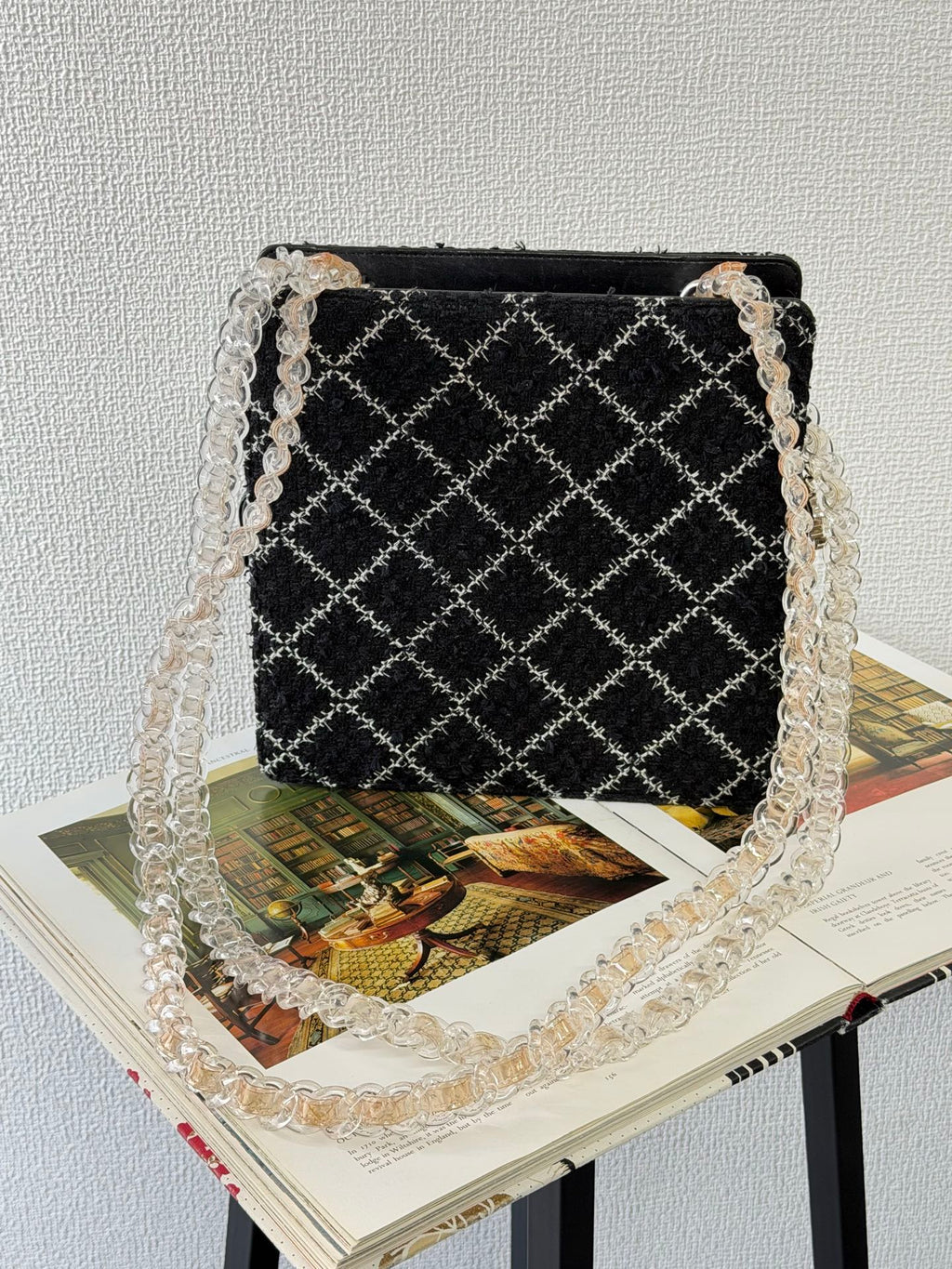 Chanel Diamond Stitch Tweed and Resin Chain Shoulder Bag