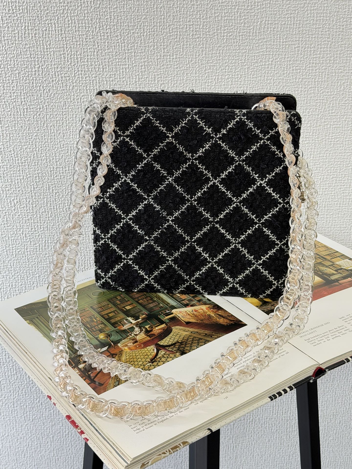 Chanel Diamond Stitch Tweed and Resin Chain Shoulder Bag