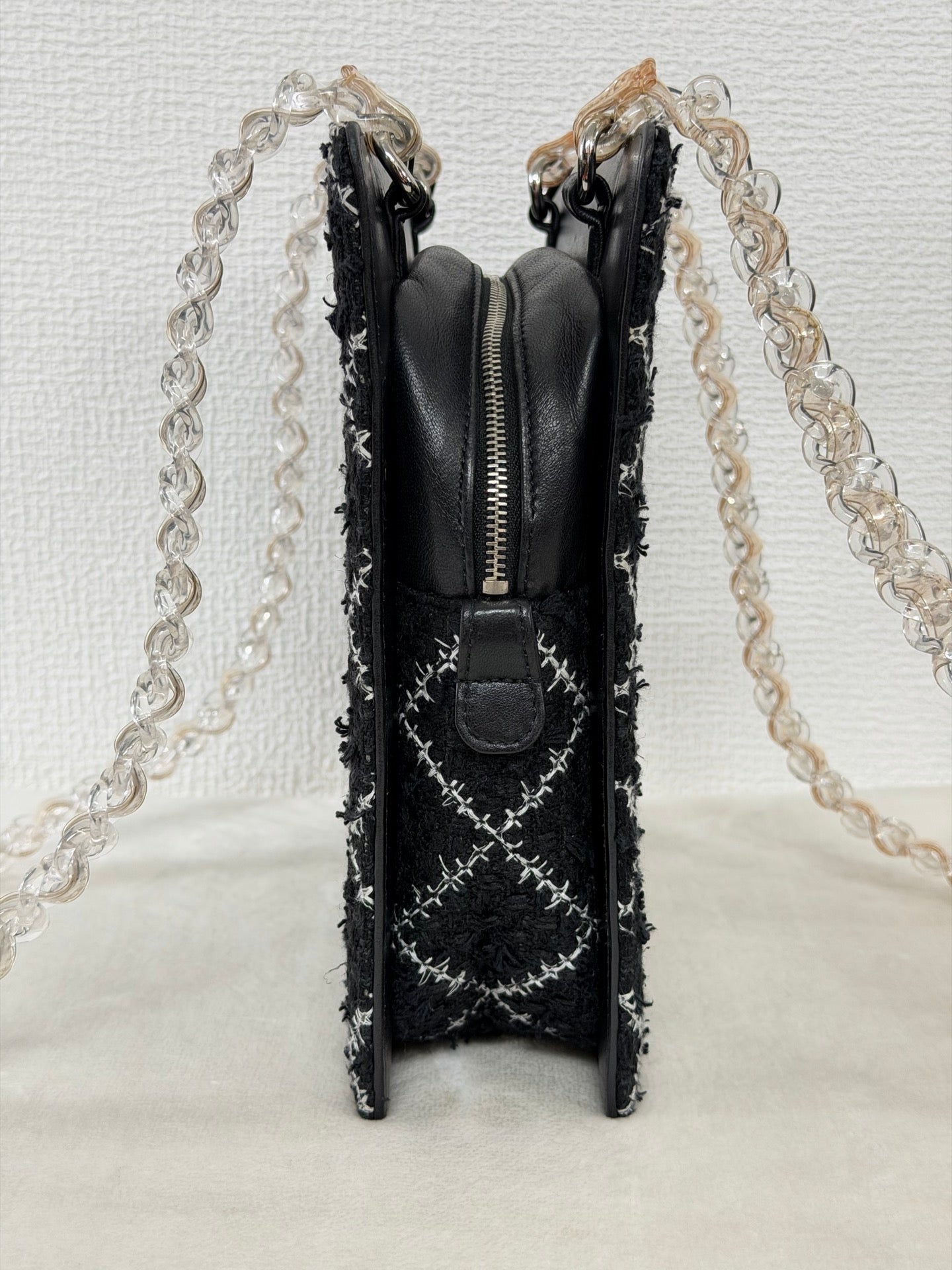 Chanel Diamond Stitch Tweed and Resin Chain Shoulder Bag