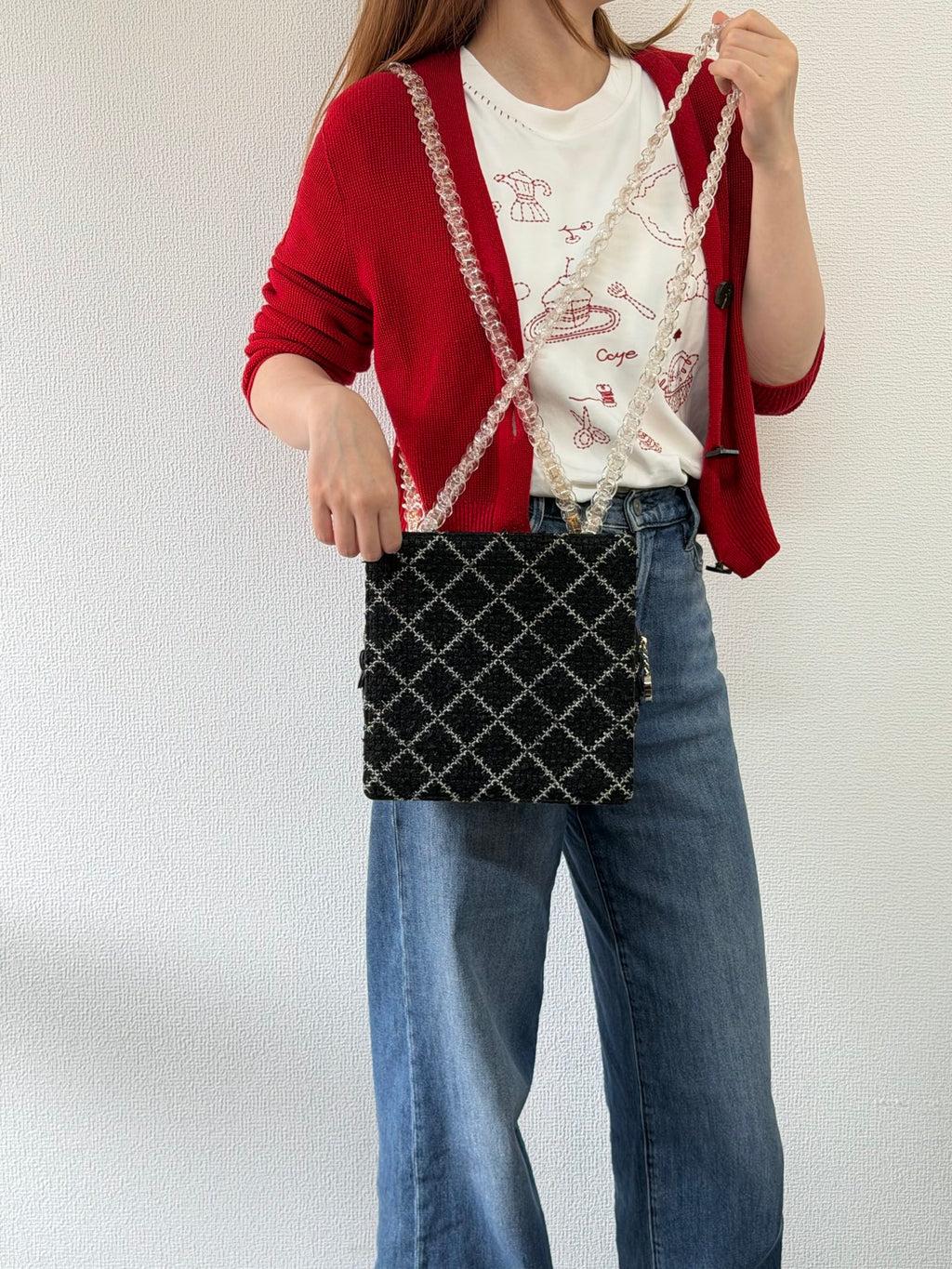 Chanel Diamond Stitch Tweed and Resin Chain Shoulder Bag