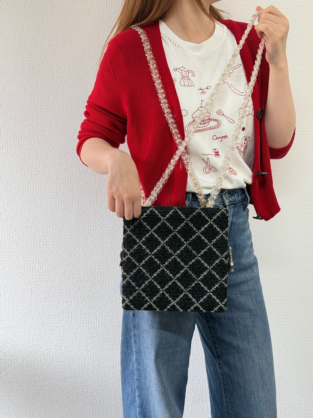 Chanel Diamond Stitch Tweed and Resin Chain Shoulder Bag