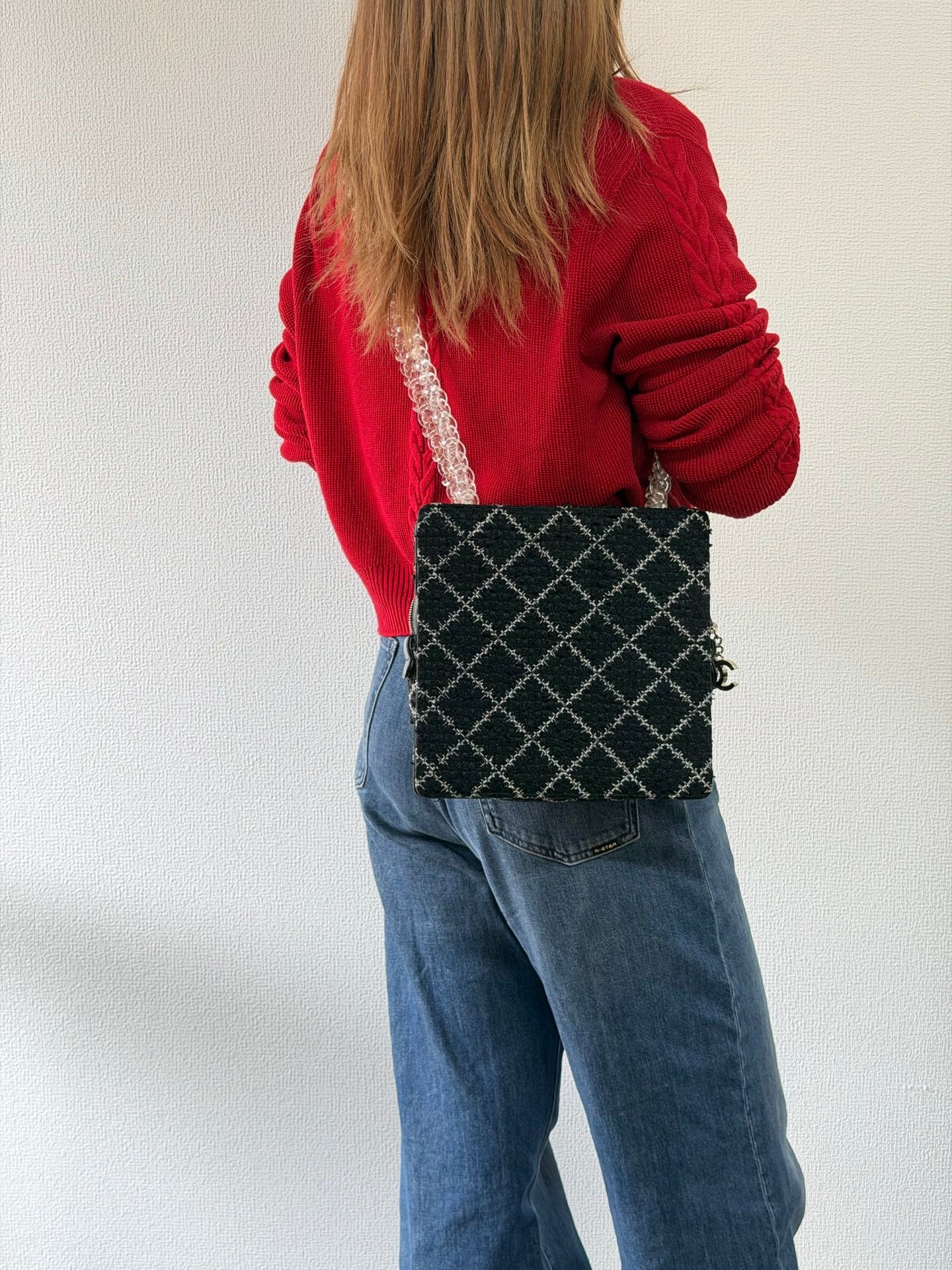 Chanel Diamond Stitch Tweed and Resin Chain Shoulder Bag
