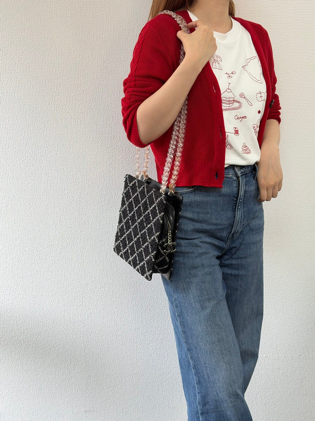 Chanel Diamond Stitch Tweed and Resin Chain Shoulder Bag