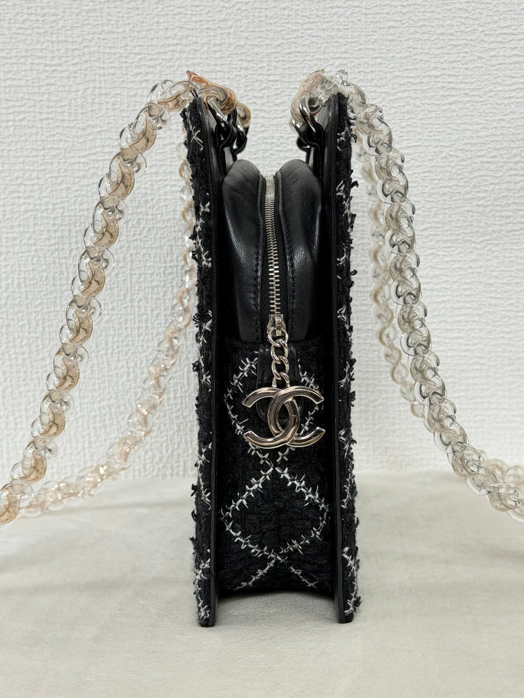 Chanel Diamond Stitch Tweed and Resin Chain Shoulder Bag