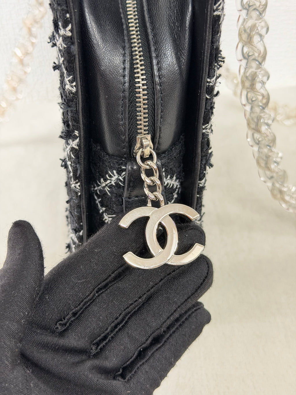 Chanel Diamond Stitch Tweed and Resin Chain Shoulder Bag