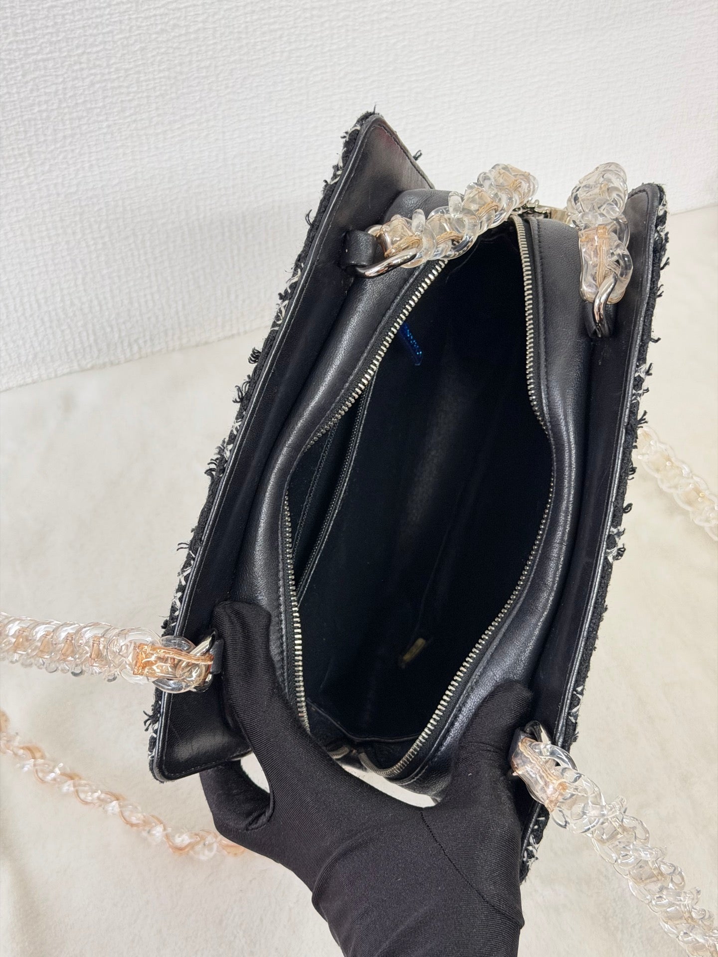 Chanel Diamond Stitch Tweed and Resin Chain Shoulder Bag
