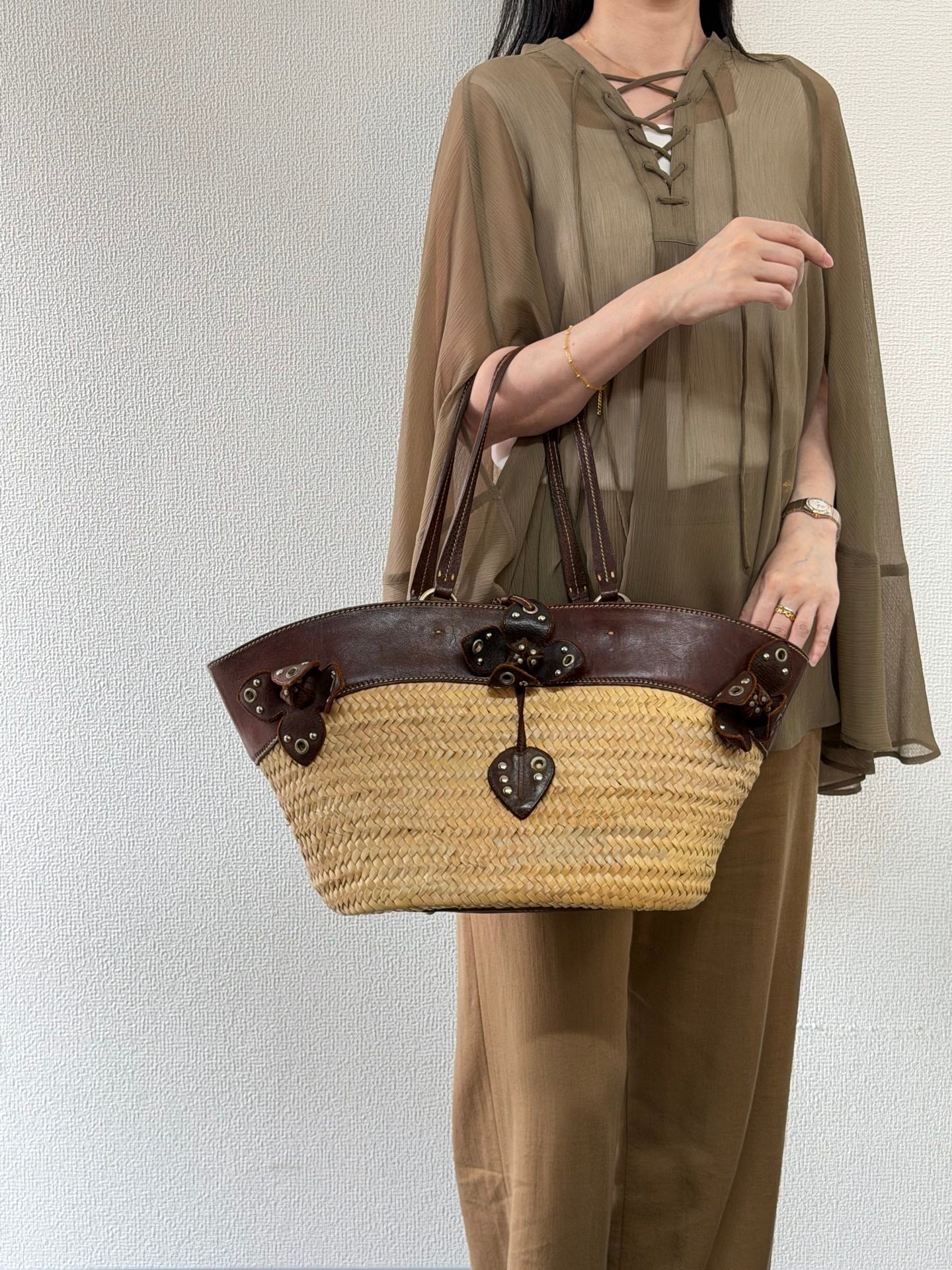 MiuMiu Flower Motif Straw Basket Bag