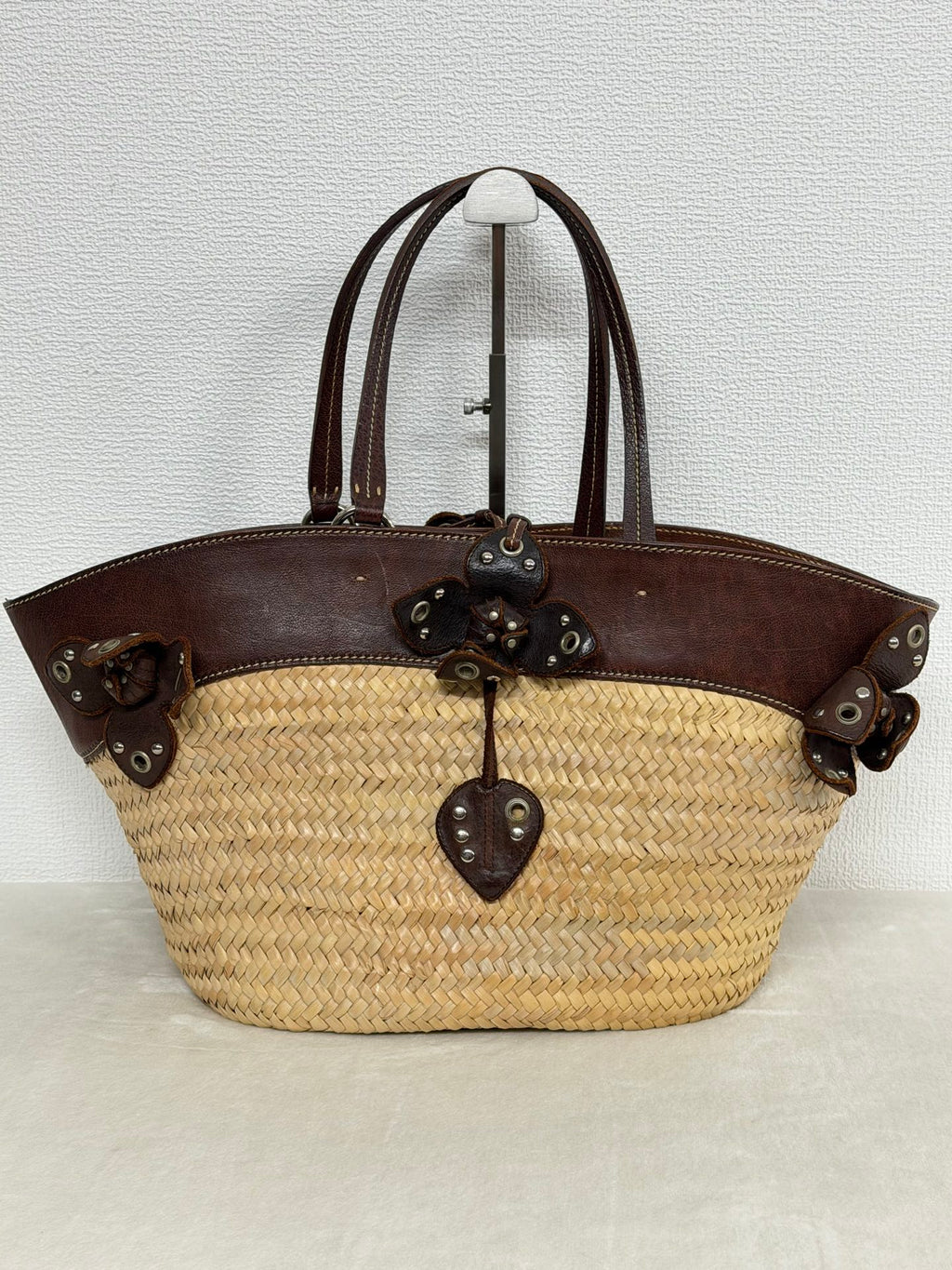 MiuMiu Flower Motif Straw Basket Bag