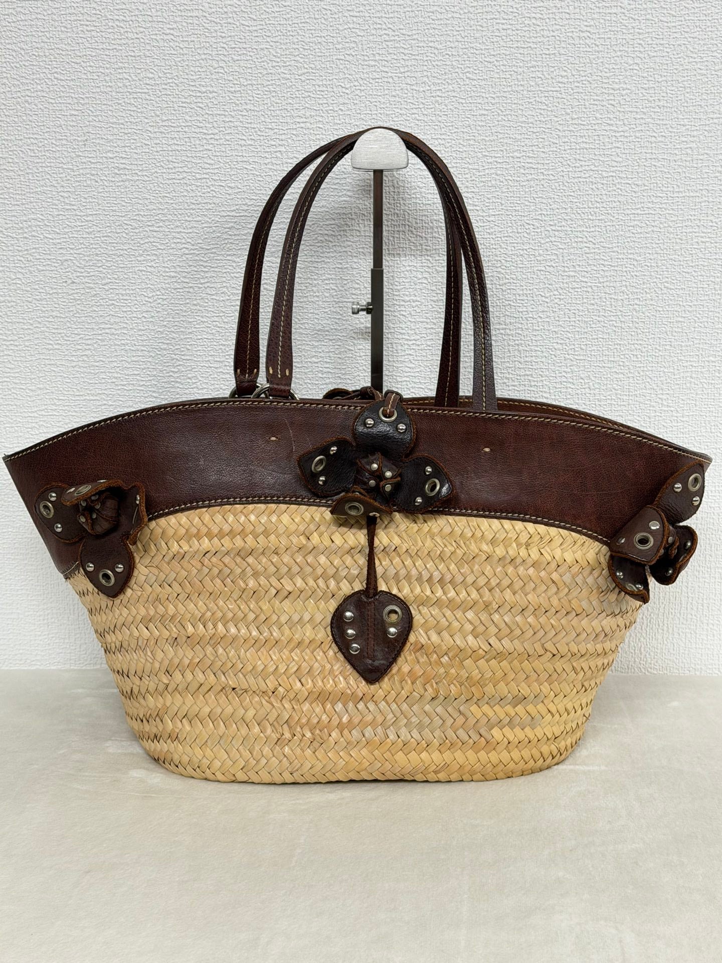 MiuMiu Flower Motif Straw Basket Bag