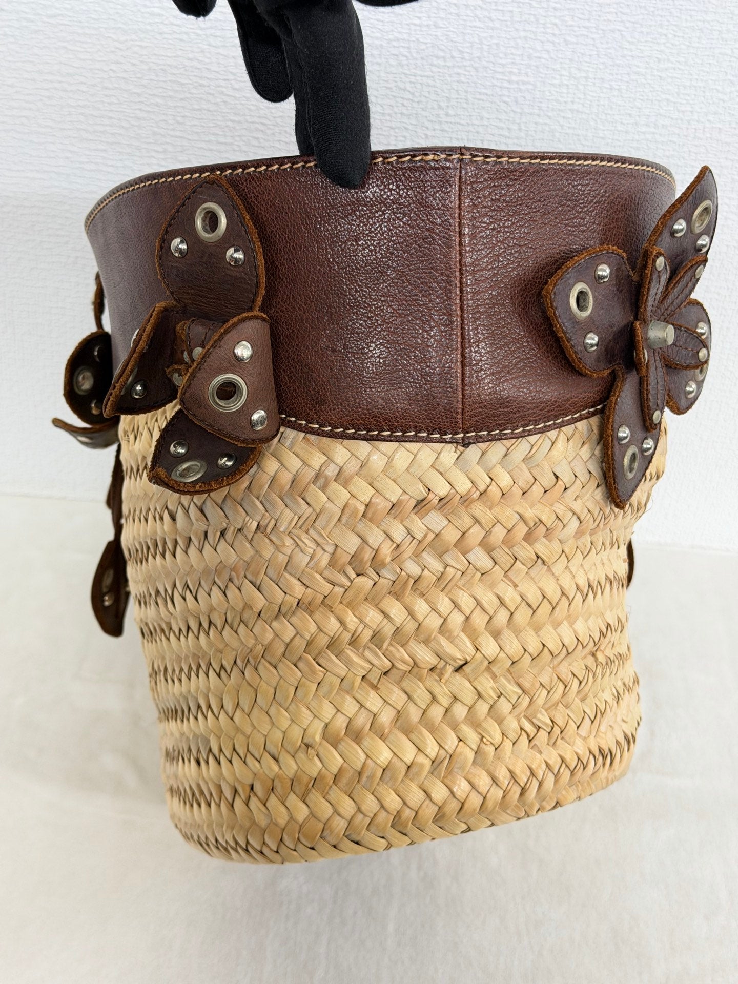 MiuMiu Flower Motif Straw Basket Bag
