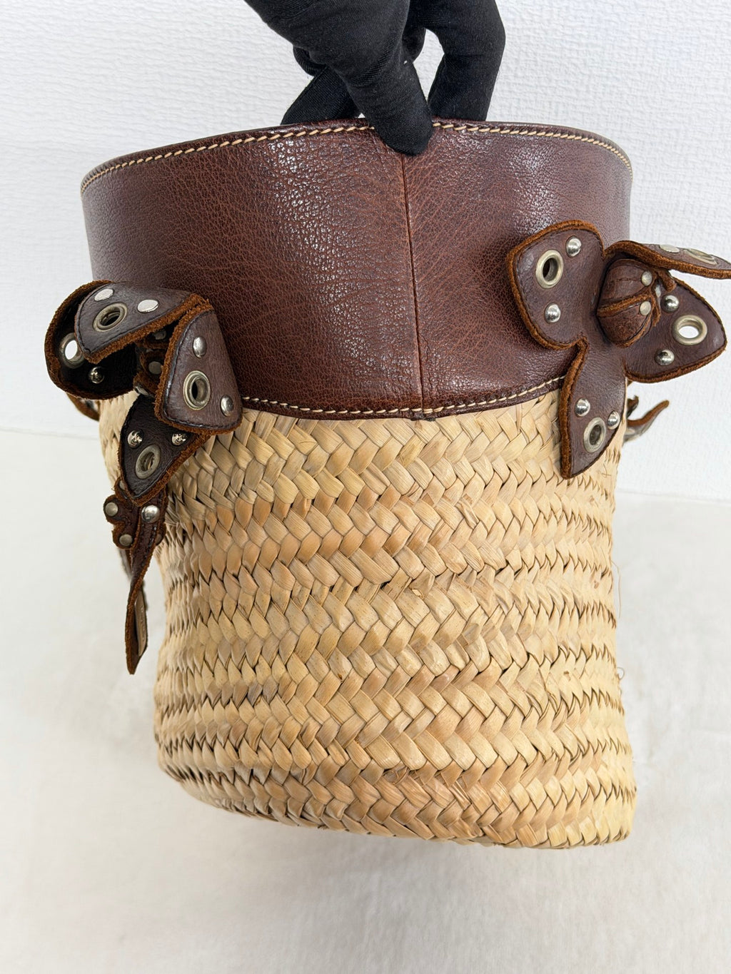 MiuMiu Flower Motif Straw Basket Bag