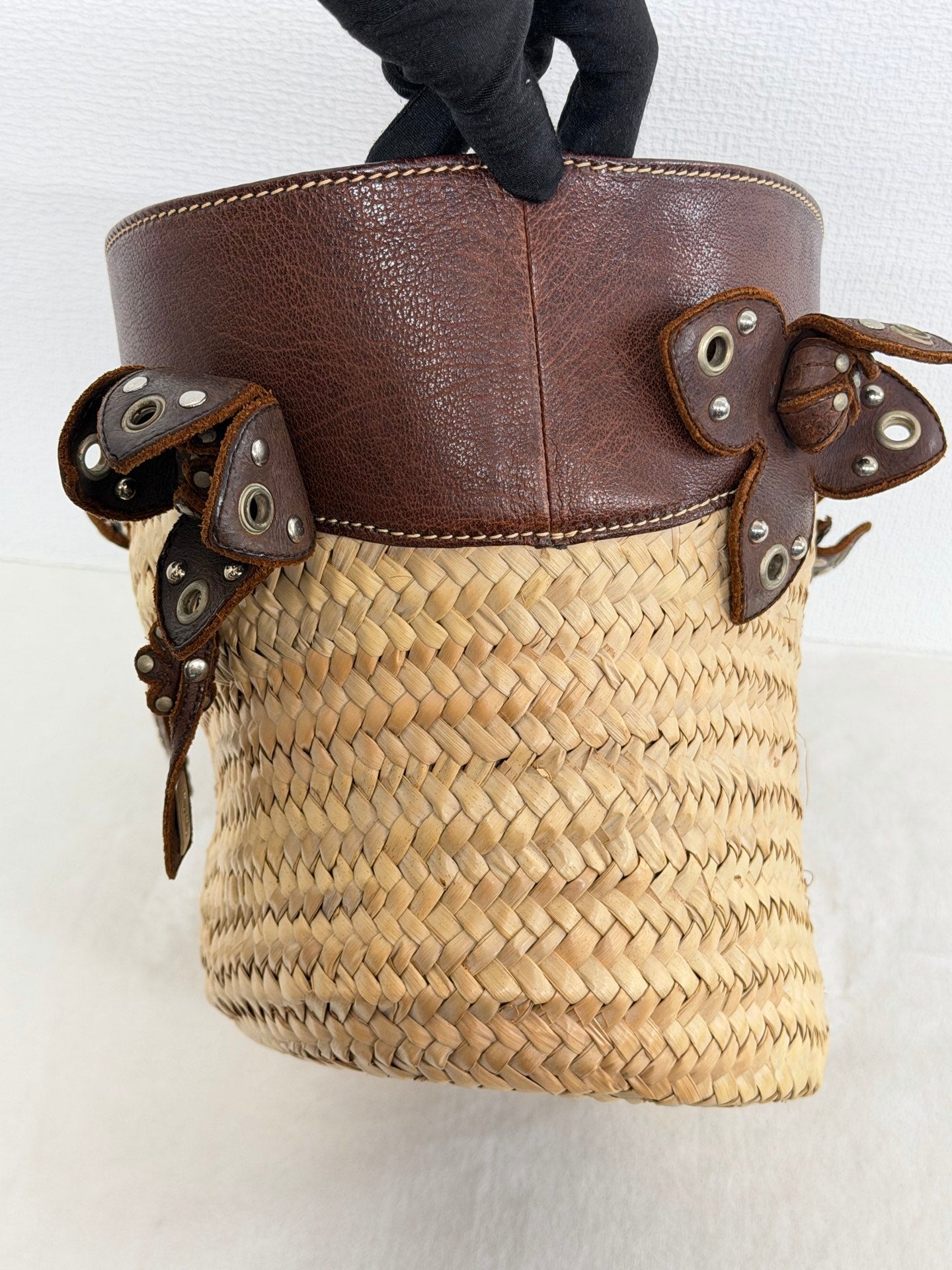 MiuMiu Flower Motif Straw Basket Bag