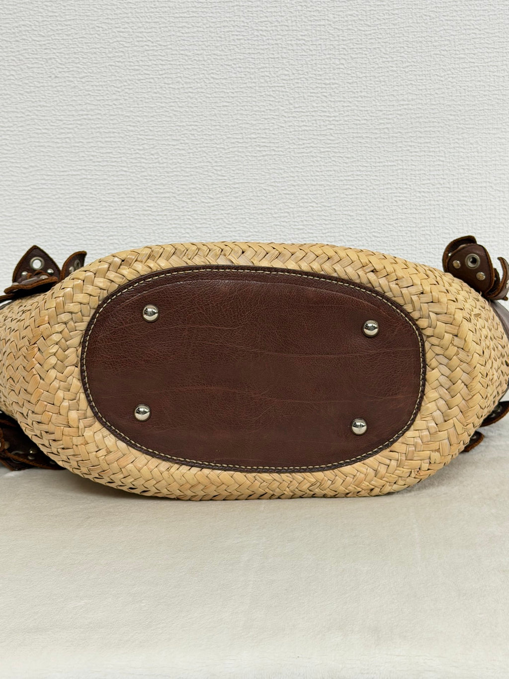 MiuMiu Flower Motif Straw Basket Bag