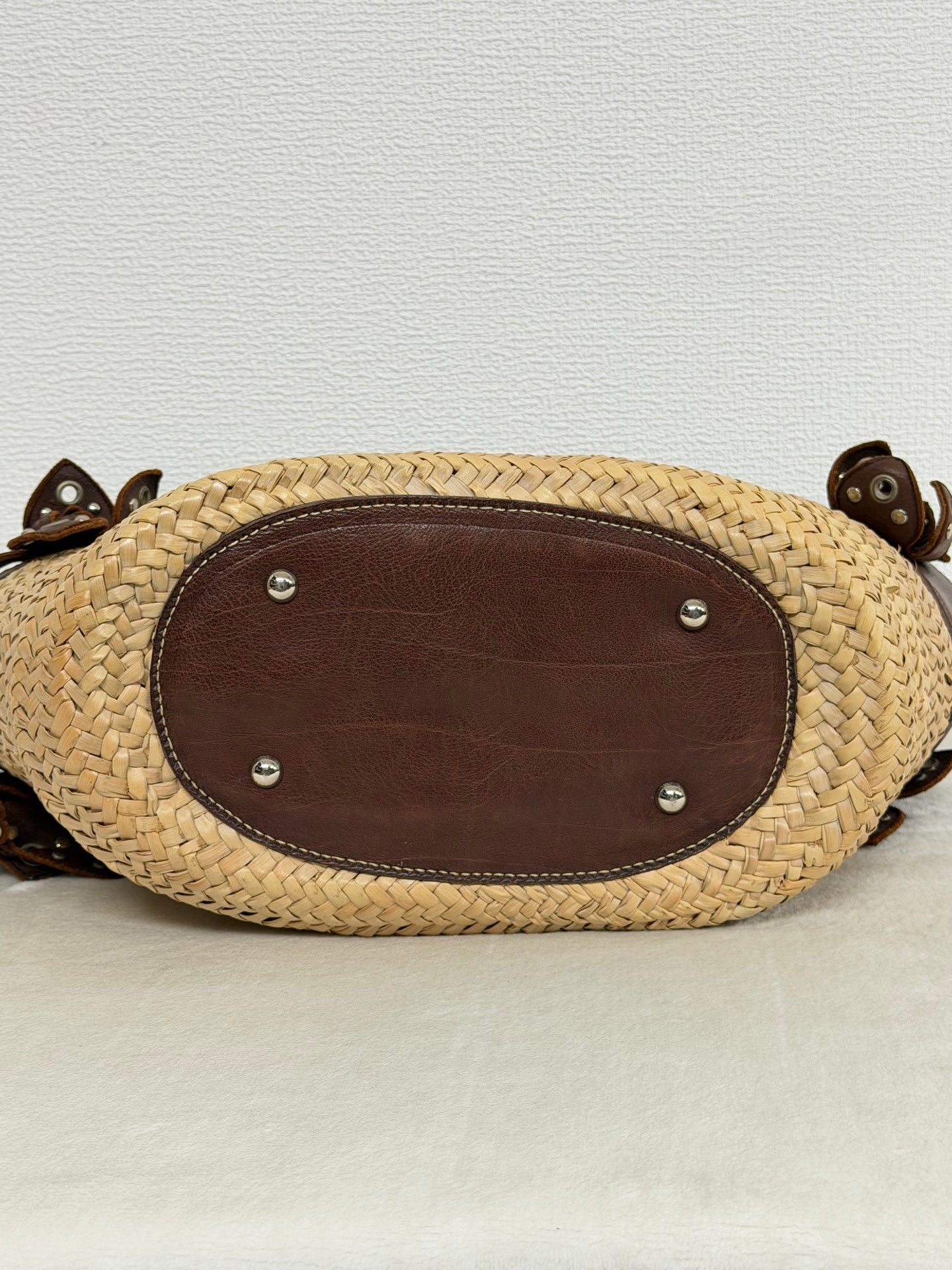 MiuMiu Flower Motif Straw Basket Bag