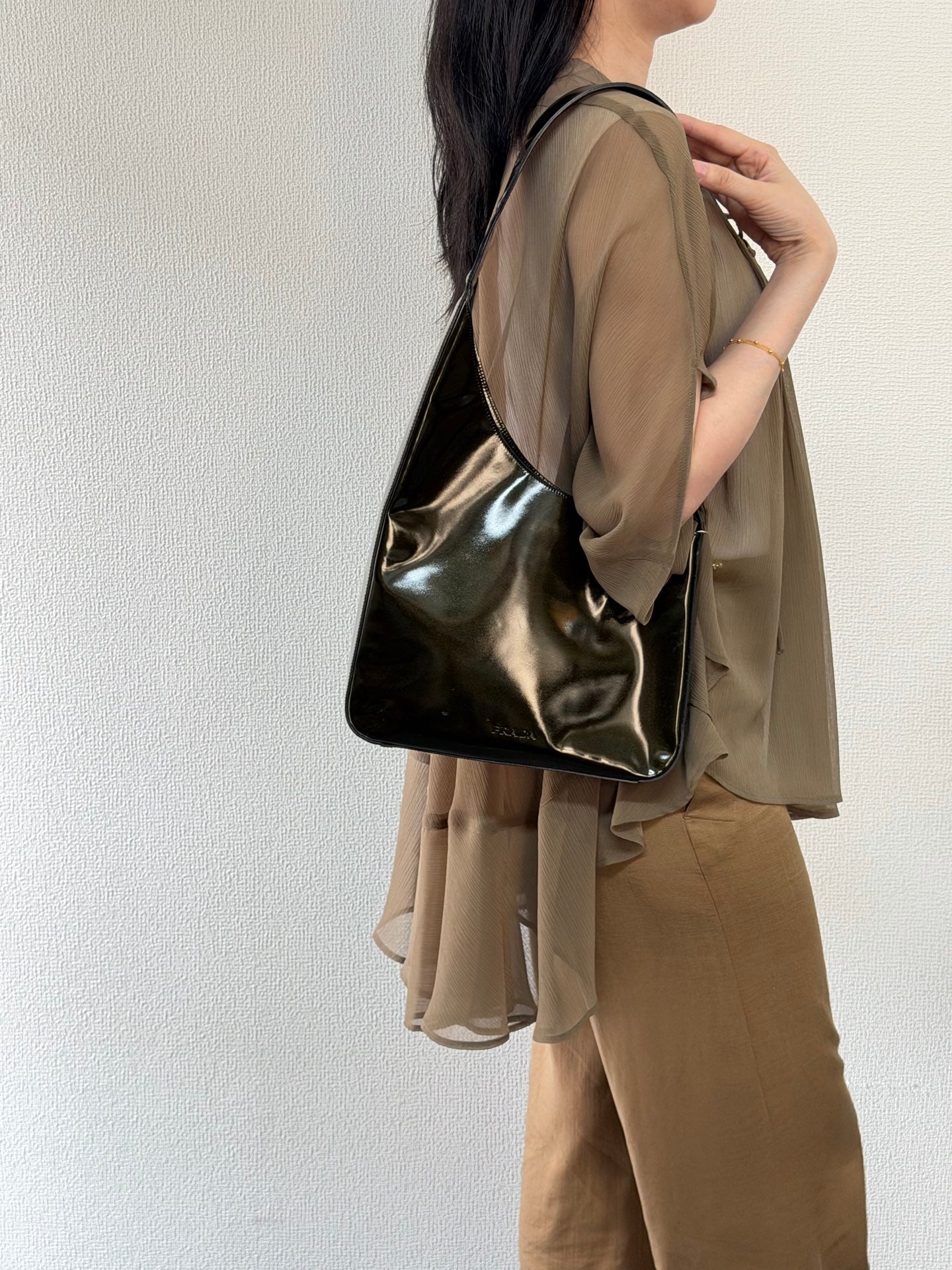 PRADA Oval Green Patent Shoulderbag