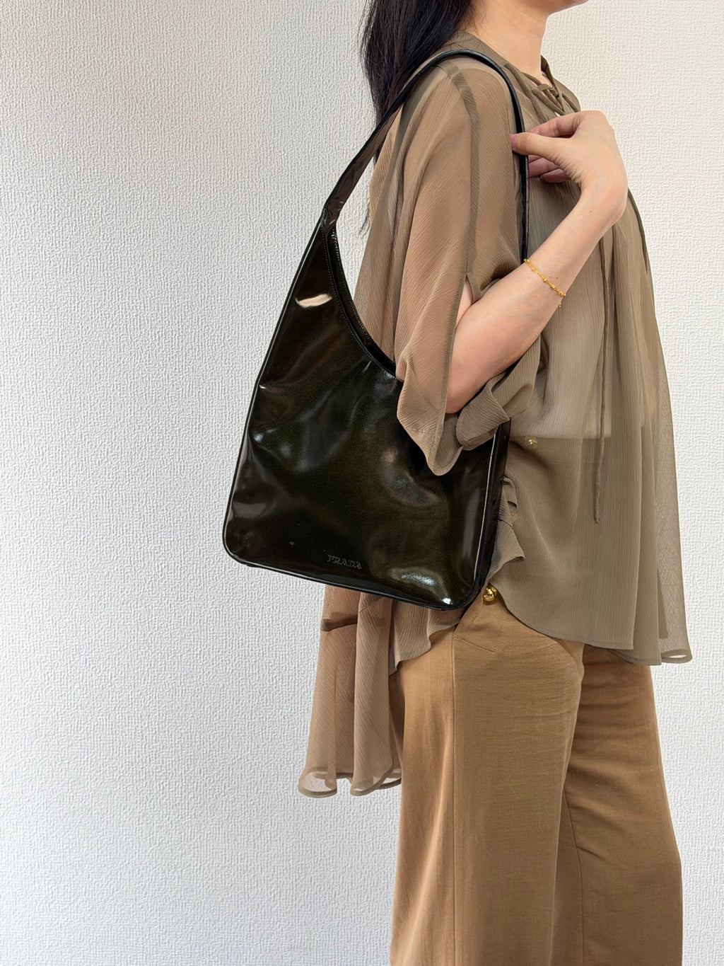 PRADA Oval Green Patent Shoulderbag