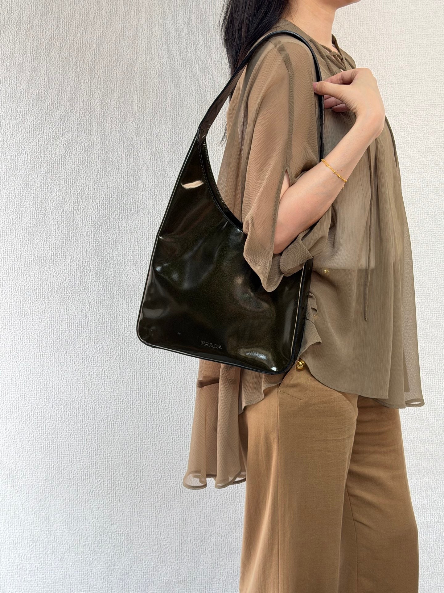 PRADA Oval Green Patent Shoulderbag