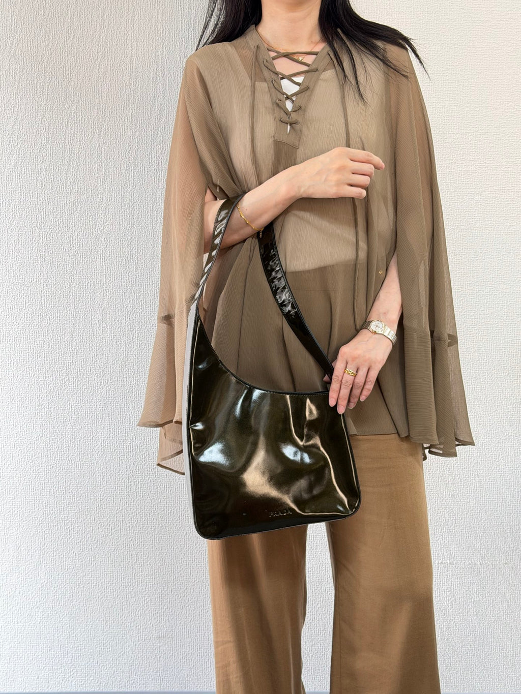 PRADA Oval Green Patent Shoulderbag