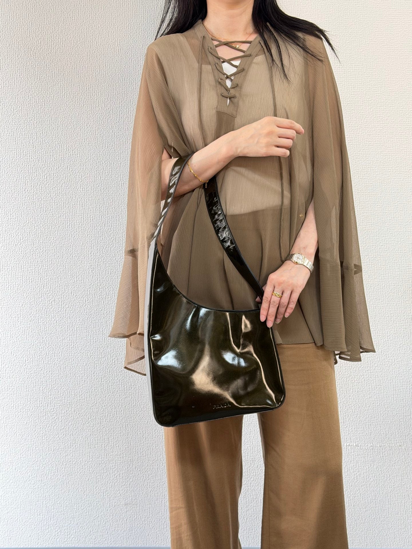 PRADA Oval Green Patent Shoulderbag