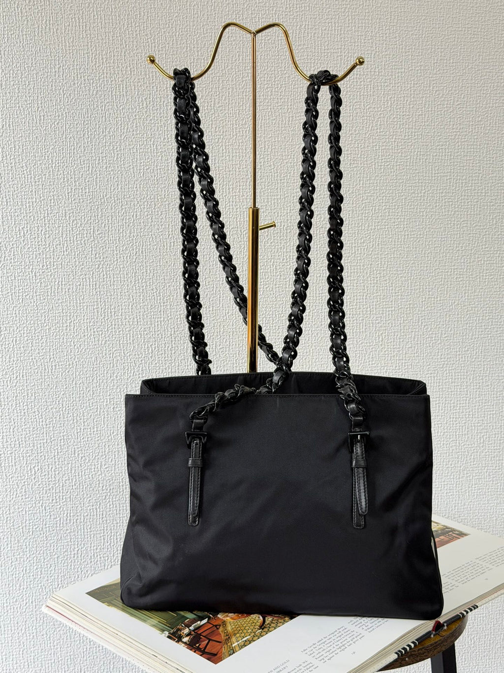 Prada Plastic Chain Nylon Tote Bag