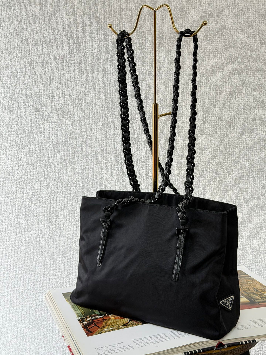 Prada Plastic Chain Nylon Tote Bag