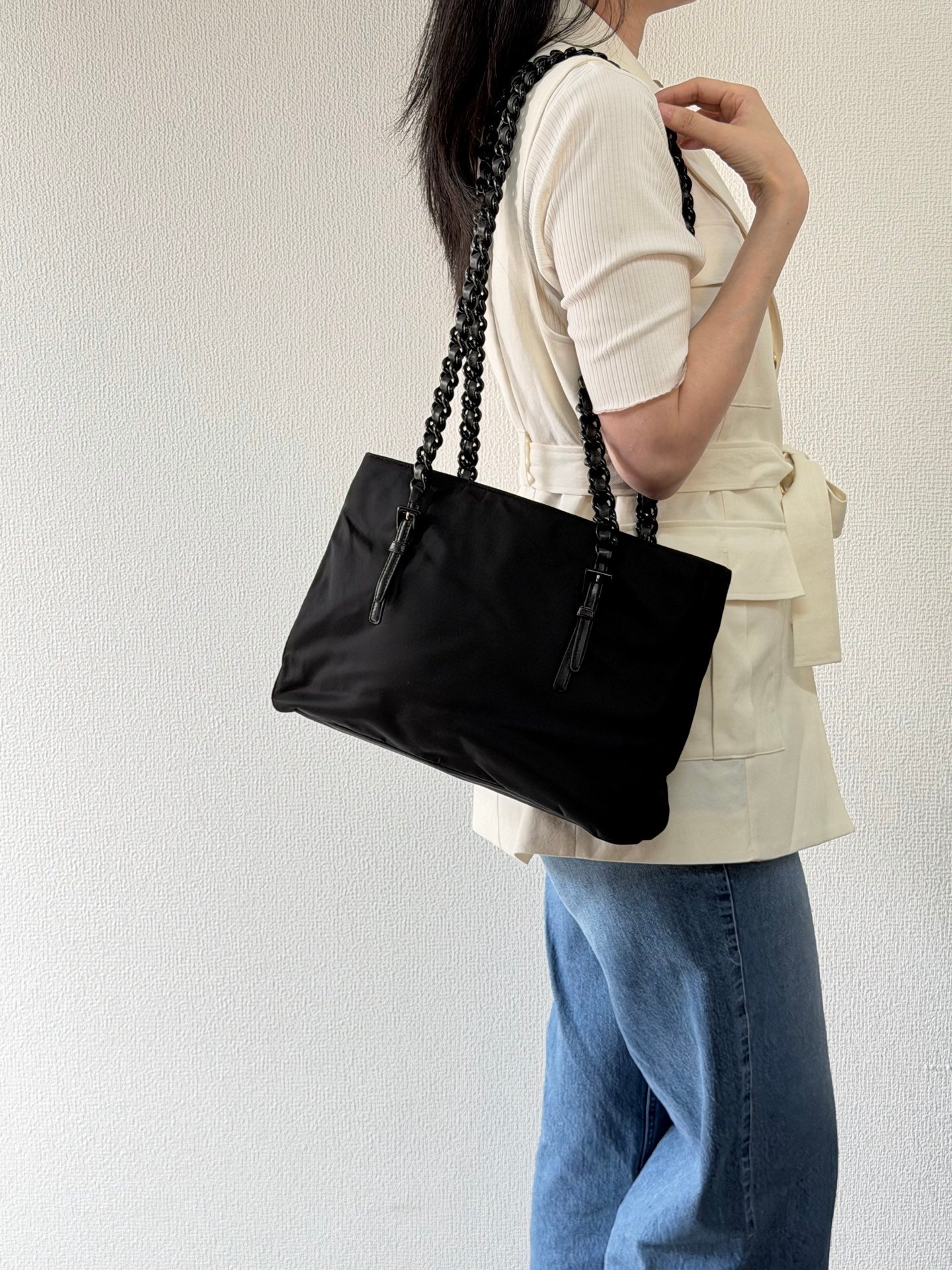 Prada Plastic Chain Nylon Tote Bag