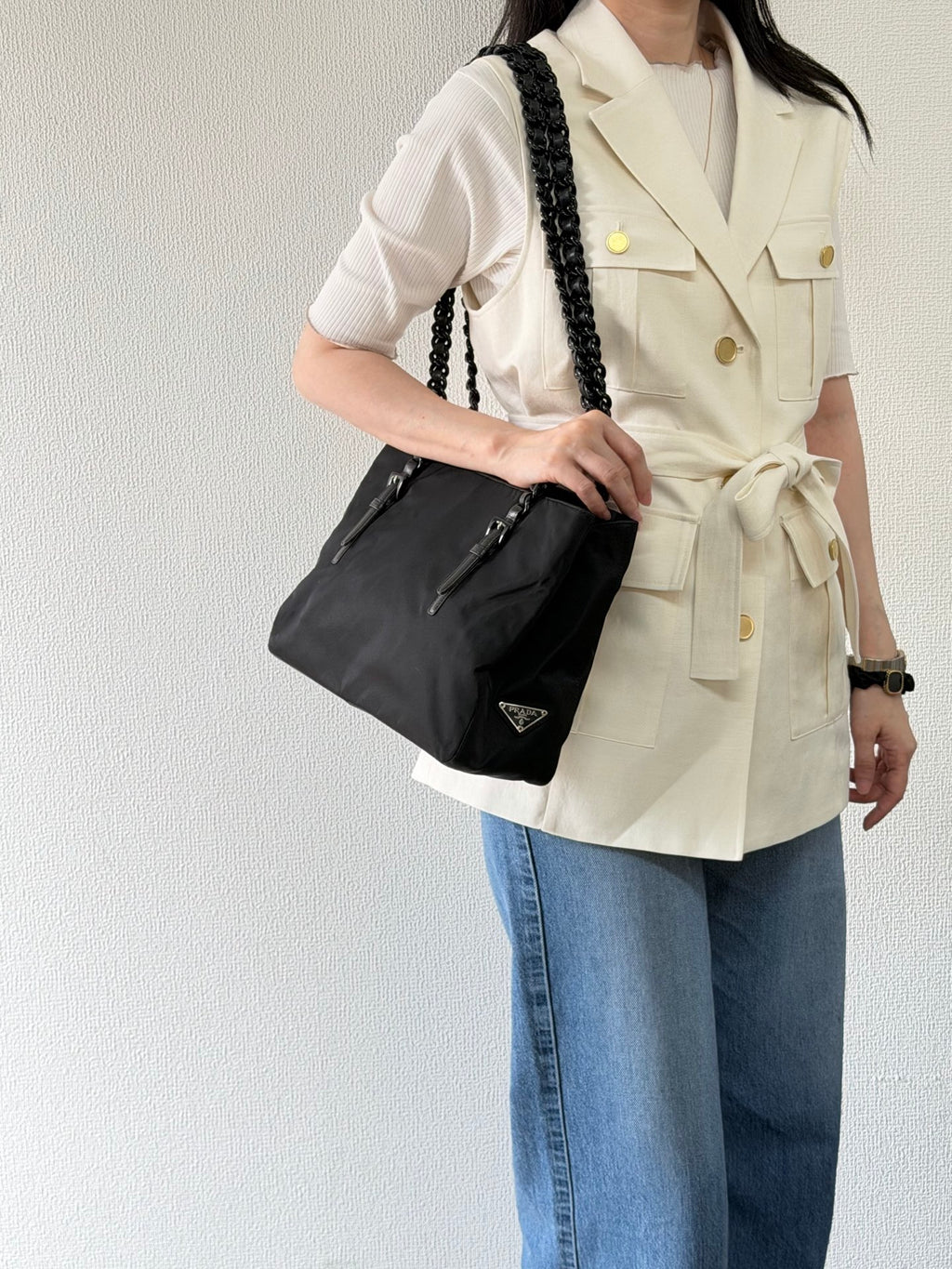 Prada Plastic Chain Nylon Tote Bag