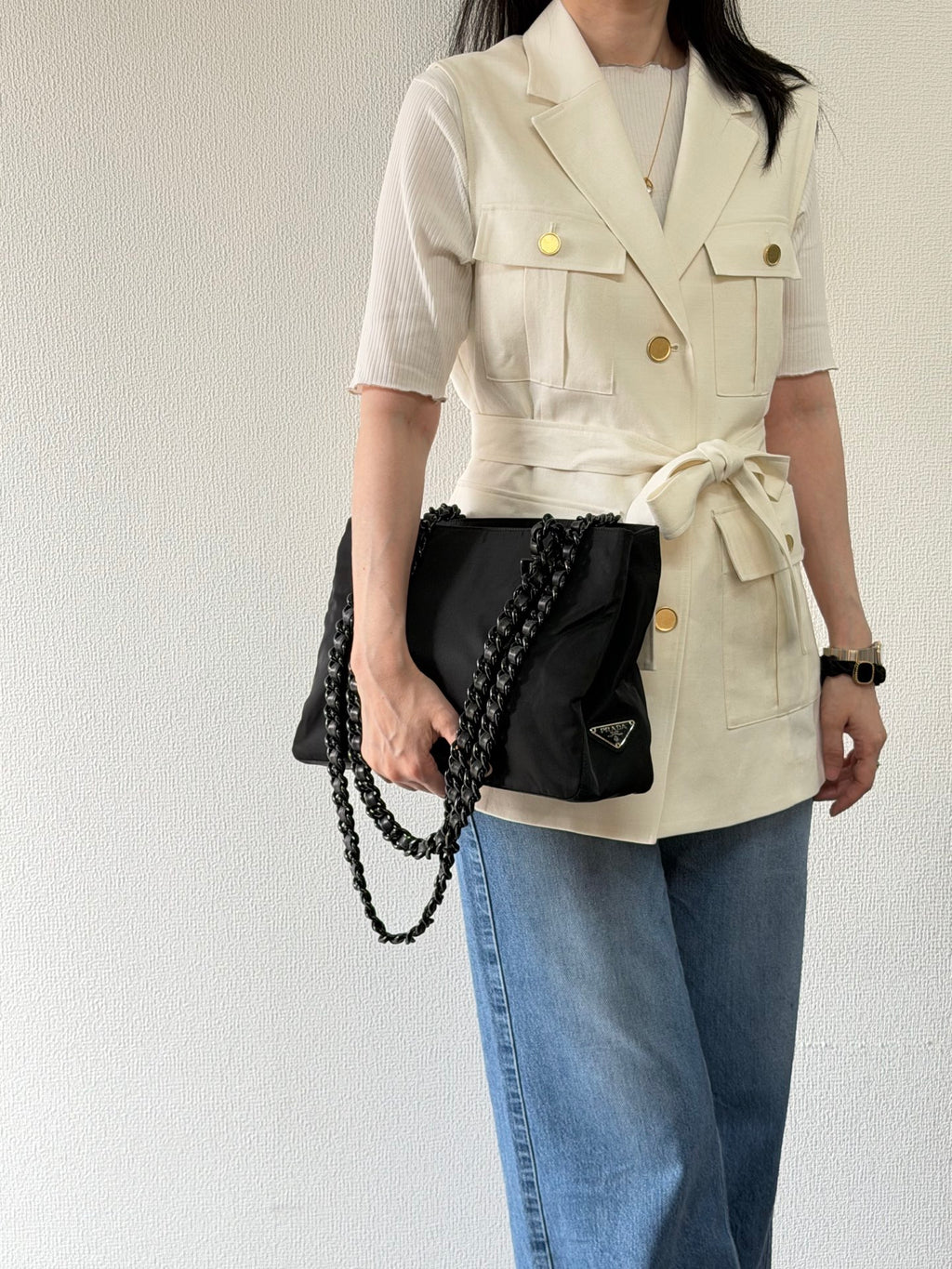 Prada Plastic Chain Nylon Tote Bag