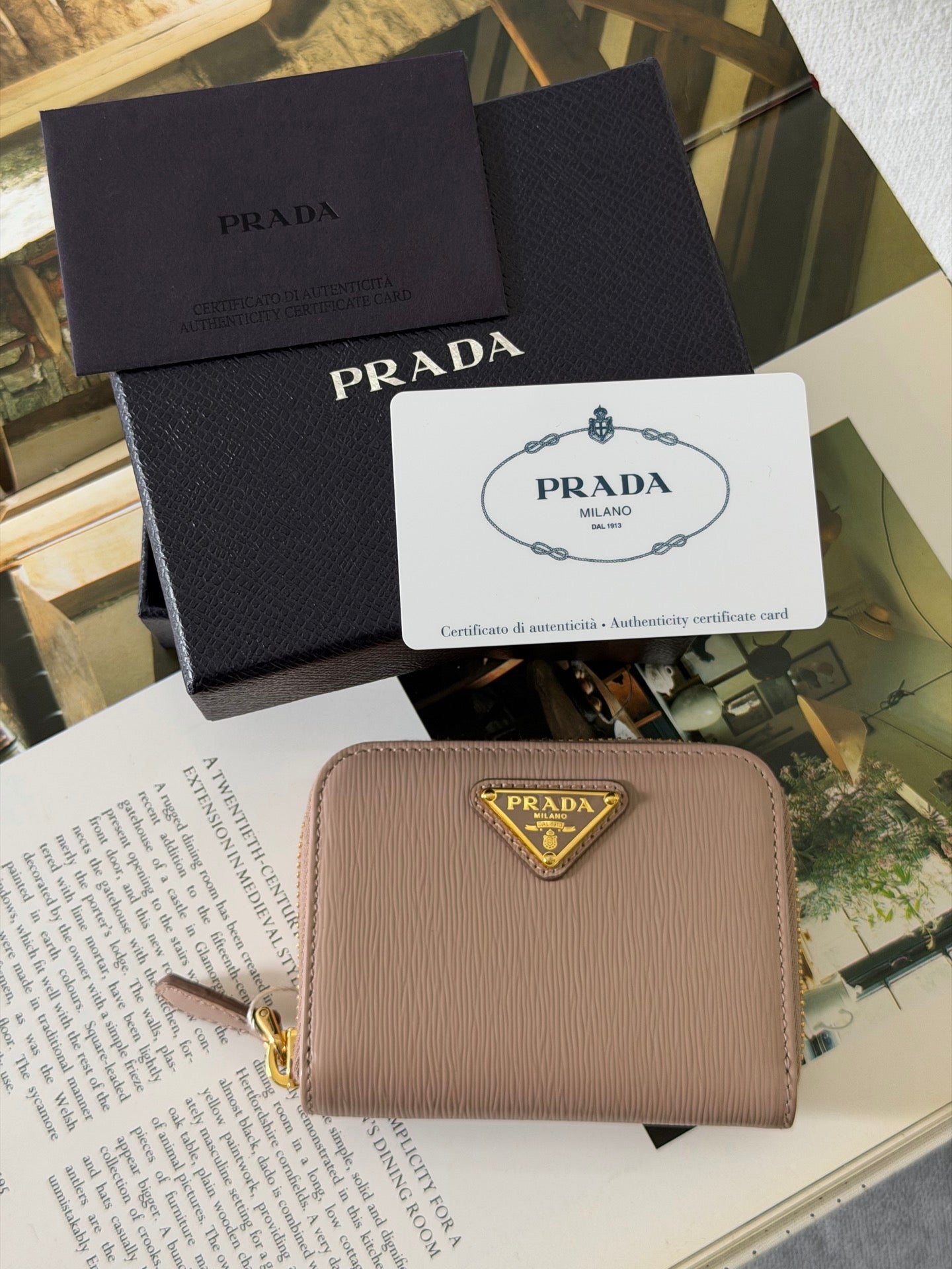 Prada Saffiano Leather Triangle Logo Compact Wallet