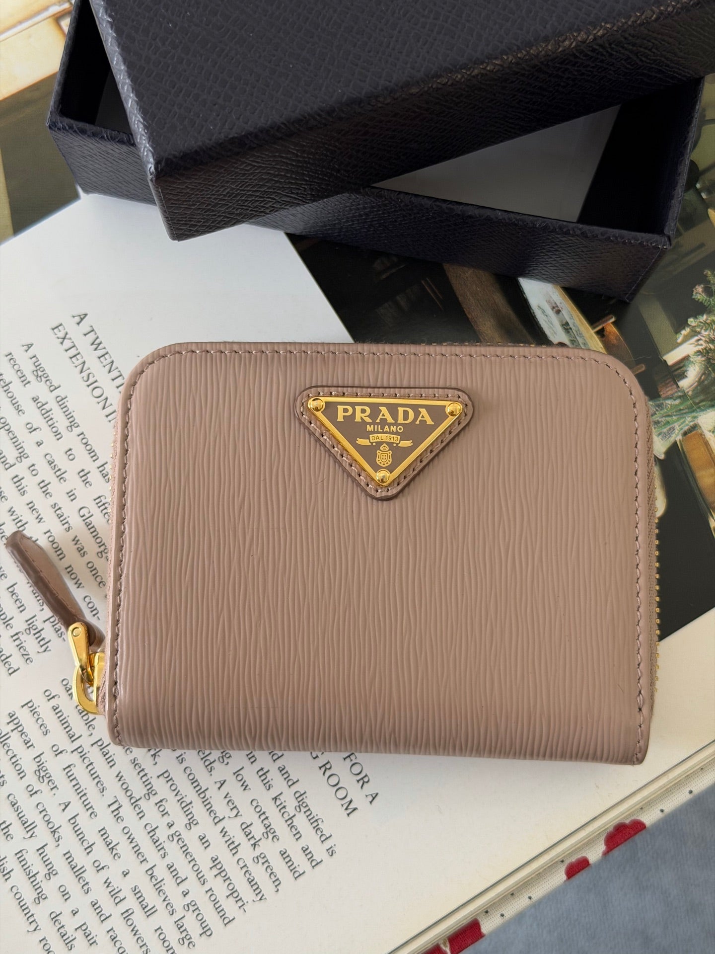 Prada Saffiano Leather Triangle Logo Compact Wallet