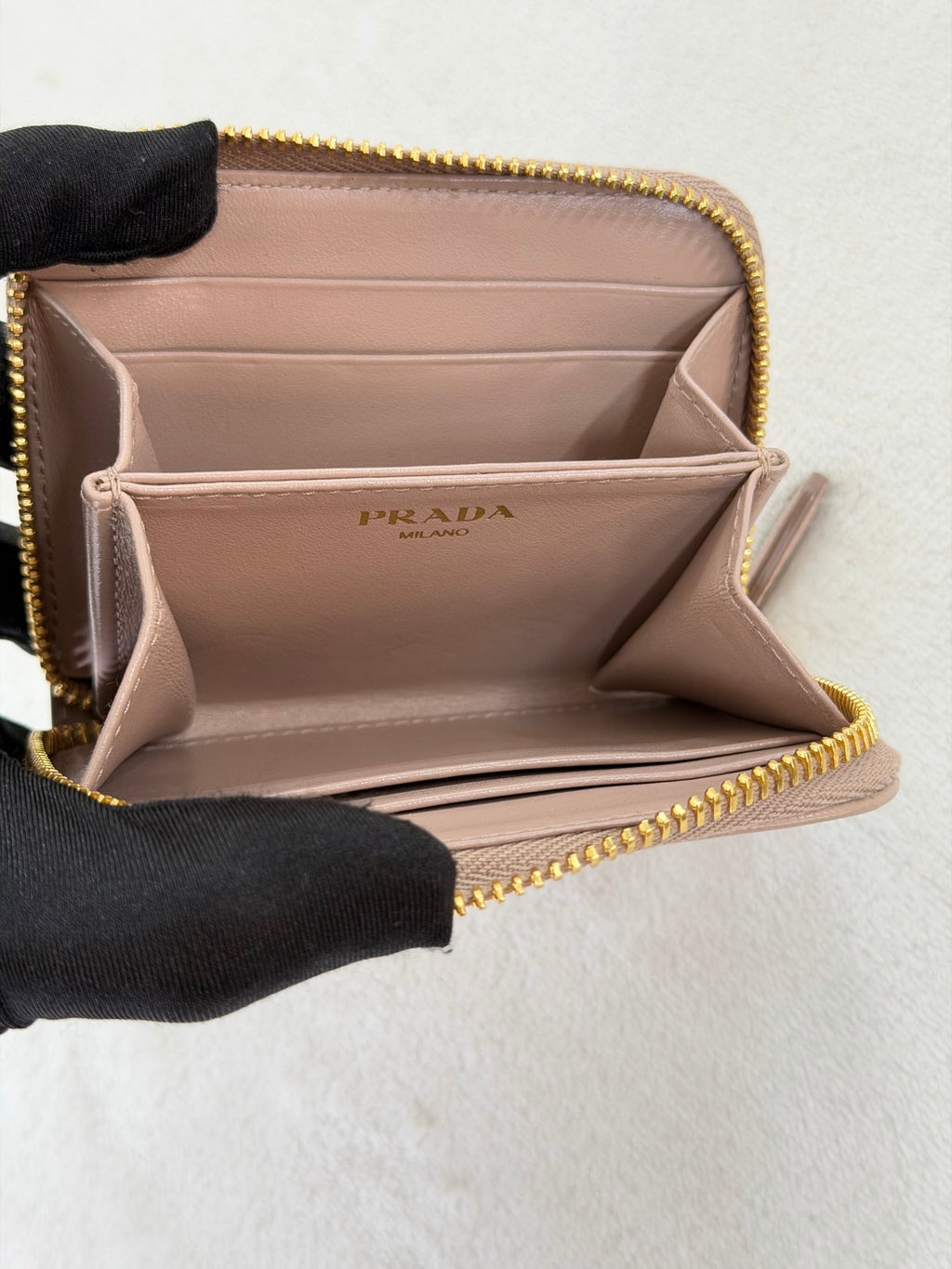 Prada Saffiano Leather Triangle Logo Compact Wallet