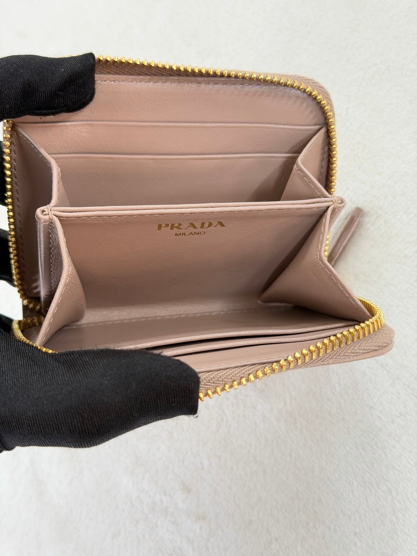 Prada Saffiano Leather Triangle Logo Compact Wallet