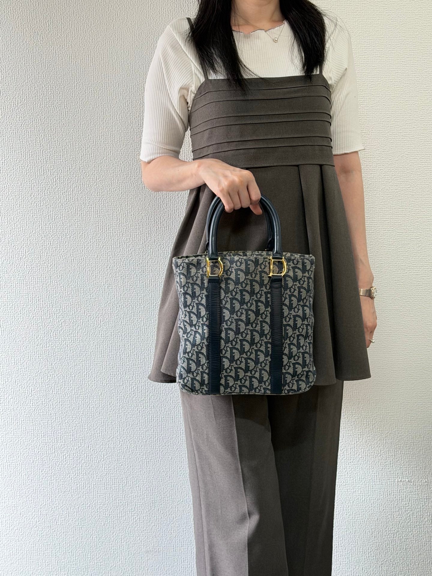 Christian Dior Trotter Canvas Leather Tote Bag