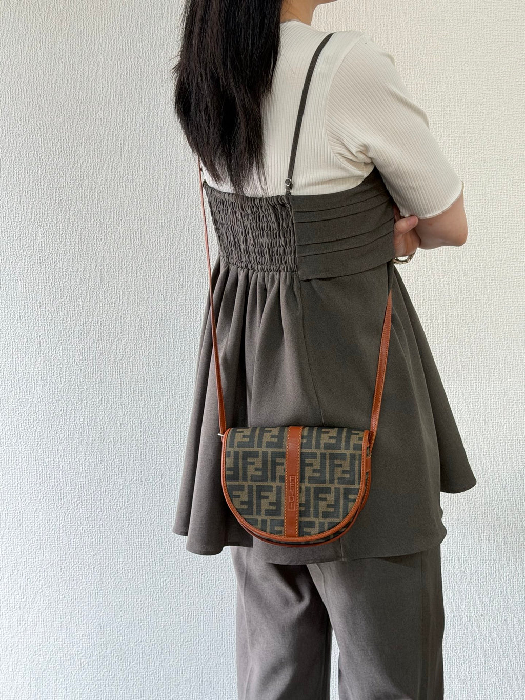Fendi Zucca Canvas Half Moon Shoulder Bag
