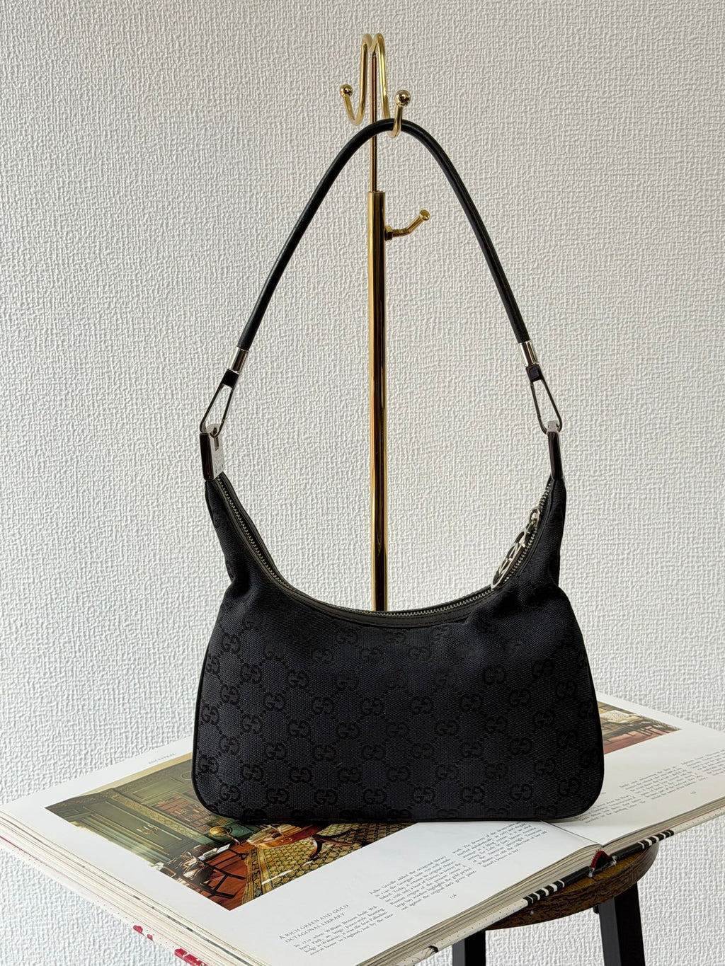 Gucci GG Canvas Leather Mini Hobo Bag