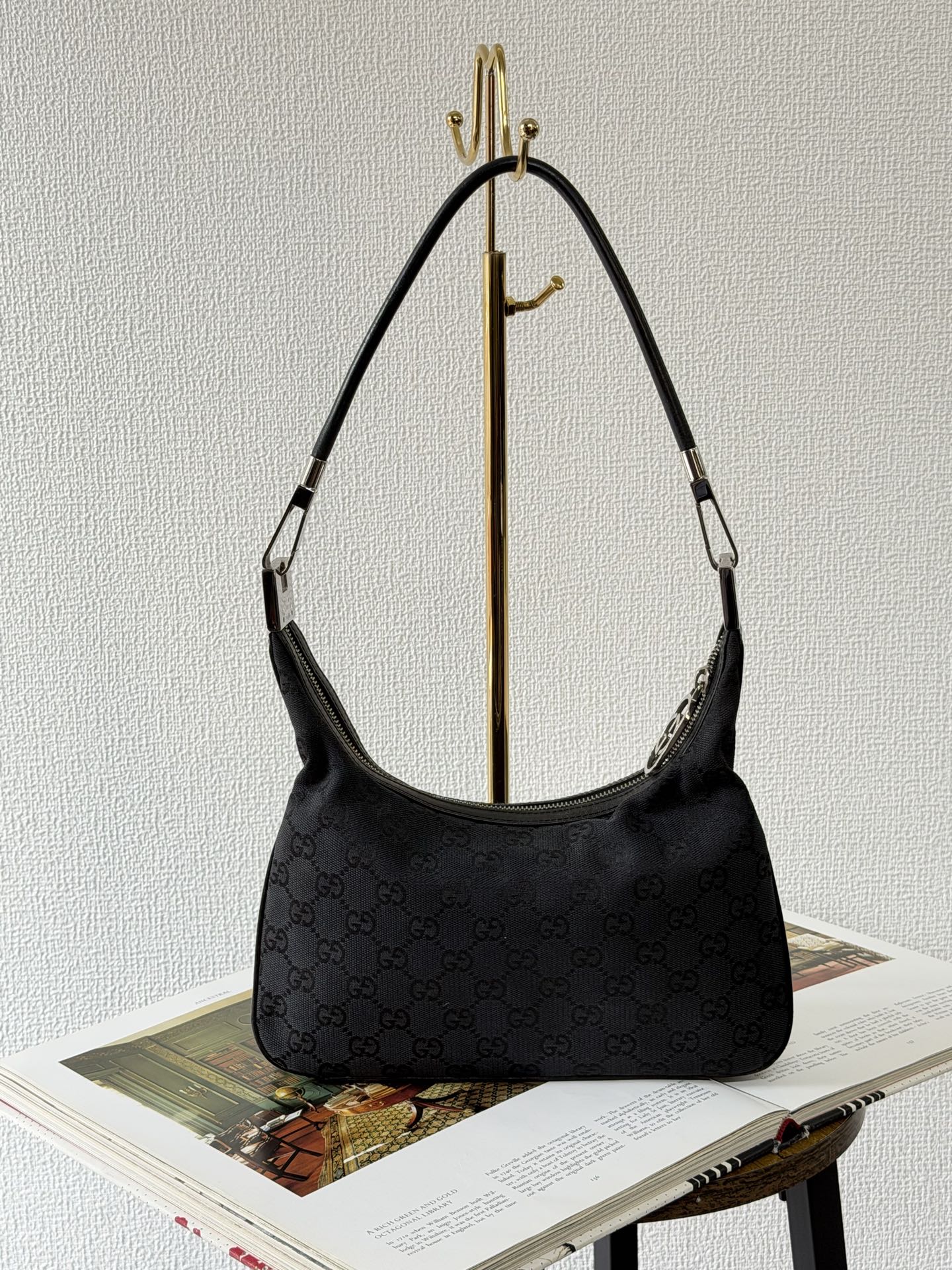 Gucci GG Canvas Leather Mini Hobo Bag