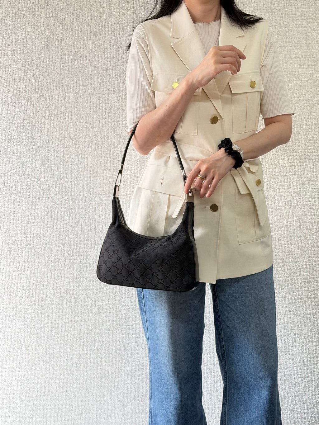 Gucci GG Canvas Leather Mini Hobo Bag