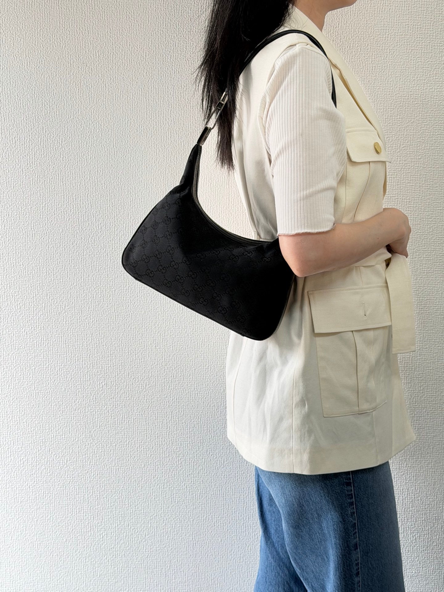 Gucci GG Canvas Leather Mini Hobo Bag