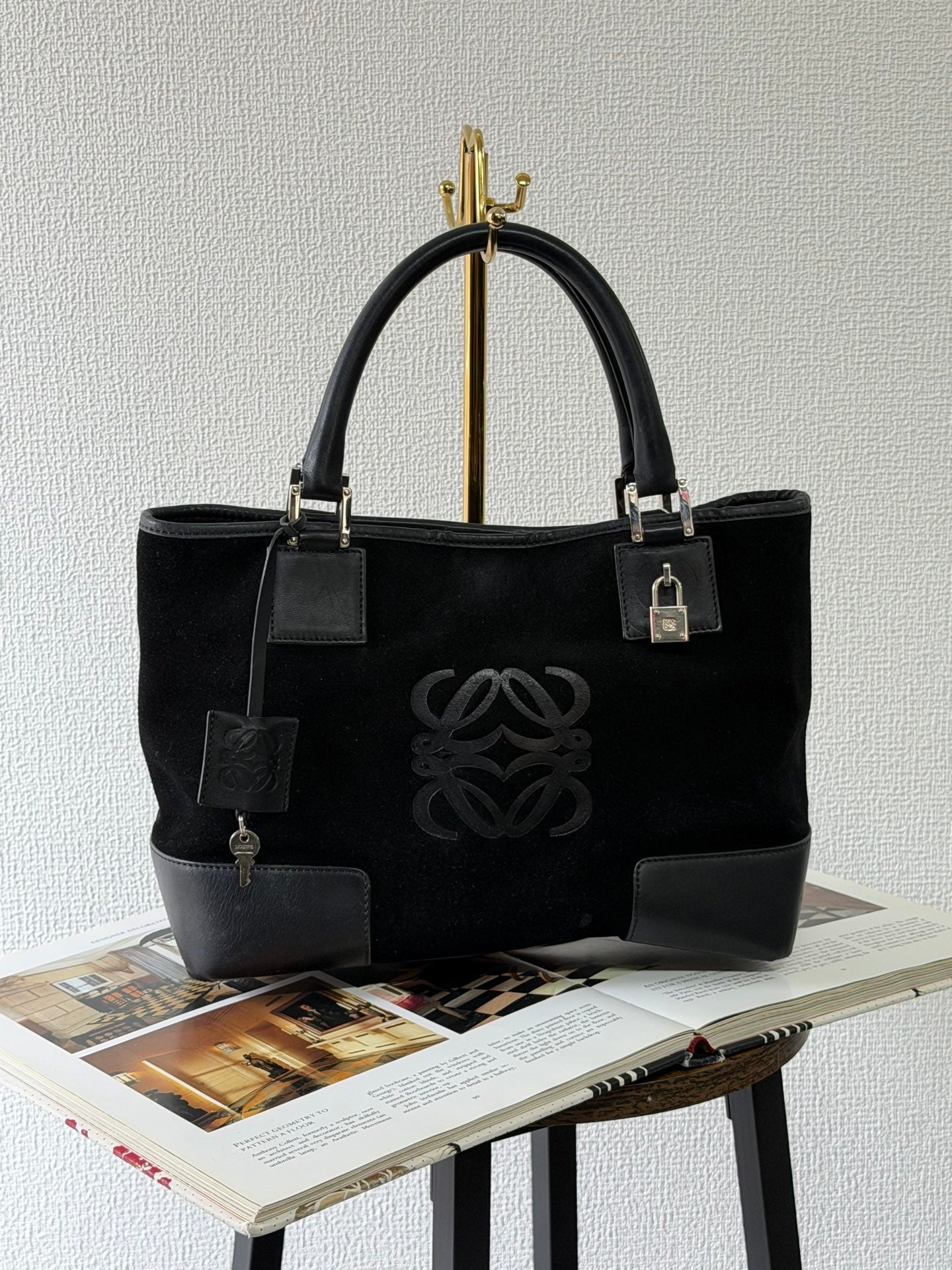 Loewe Fusta Anagram Suede Leather Handbag