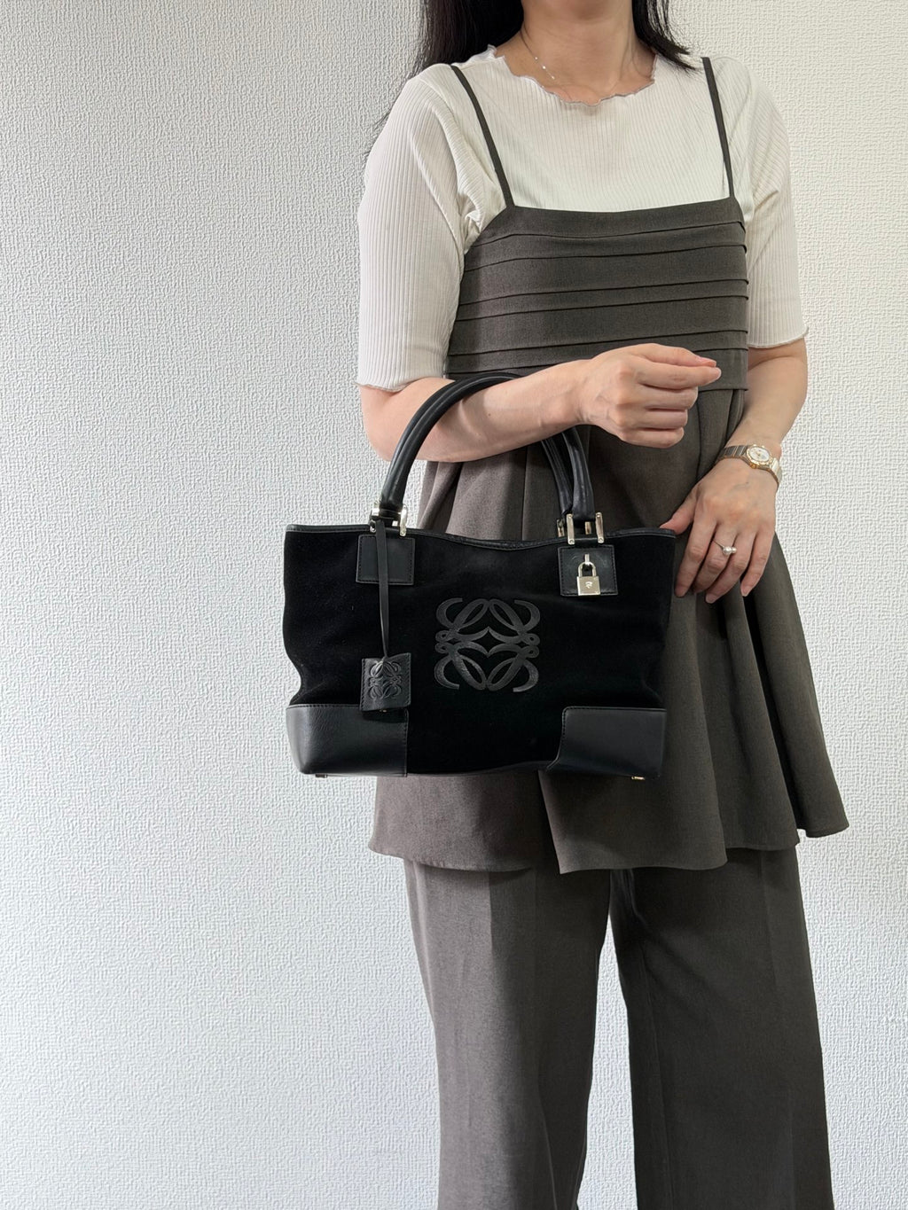 Loewe Fusta Anagram Suede Leather Handbag