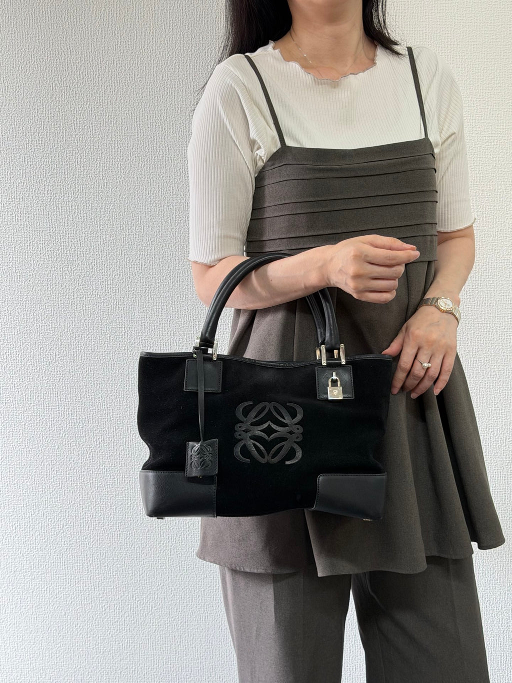 Loewe Fusta Anagram Suede Leather Handbag