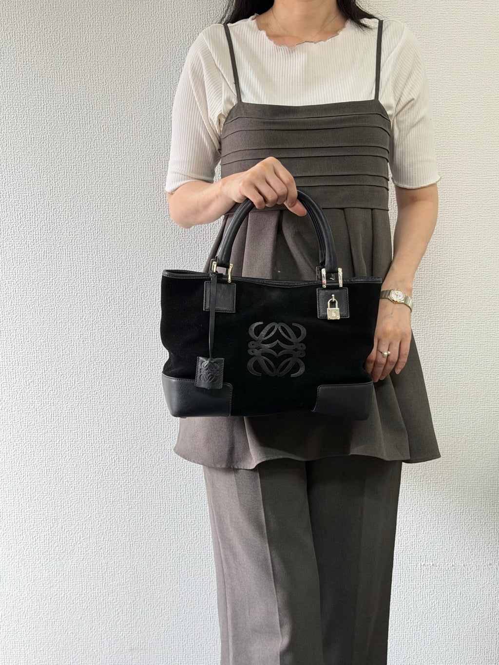Loewe Fusta Anagram Suede Leather Handbag