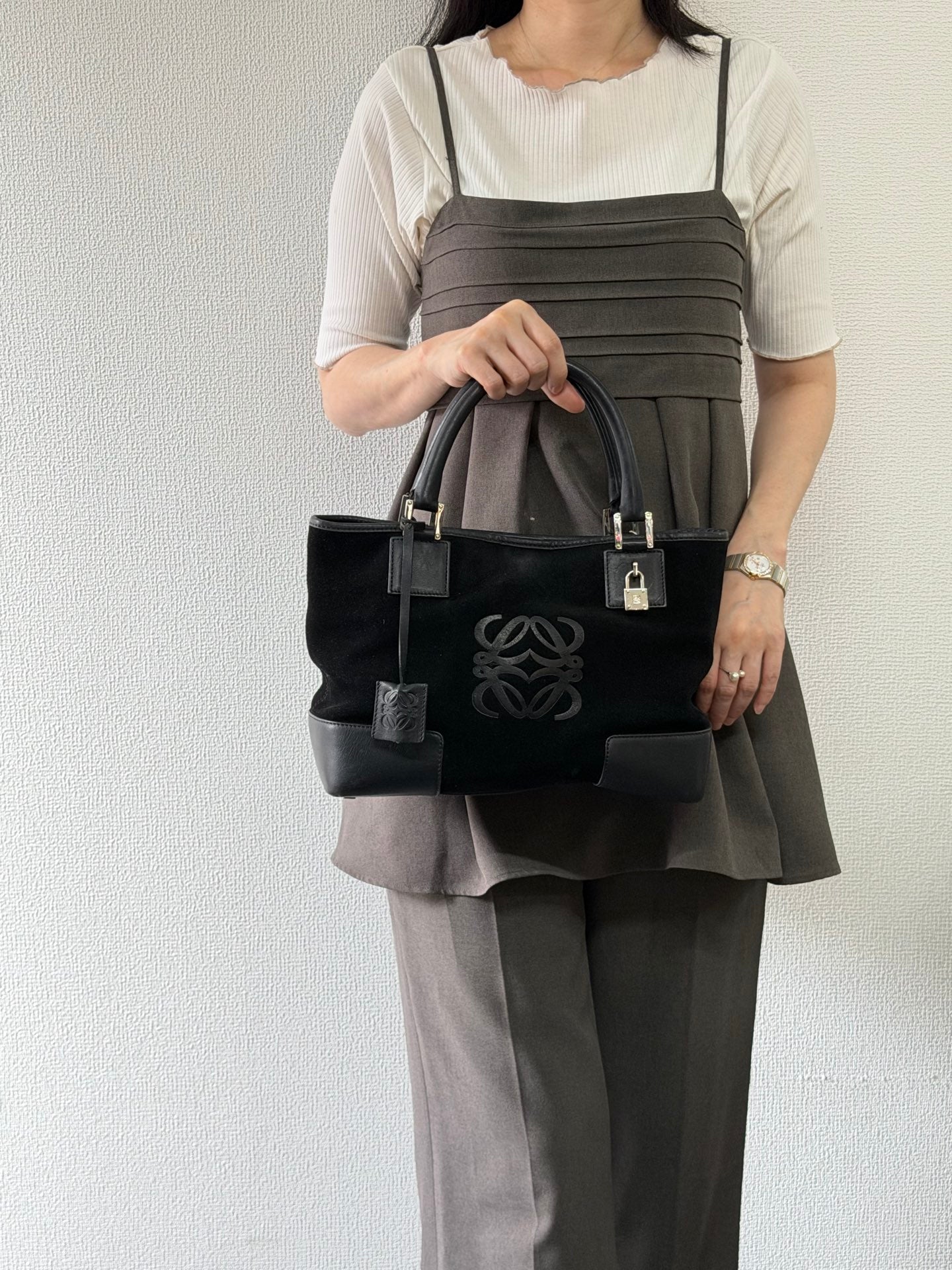 Loewe Fusta Anagram Suede Leather Handbag