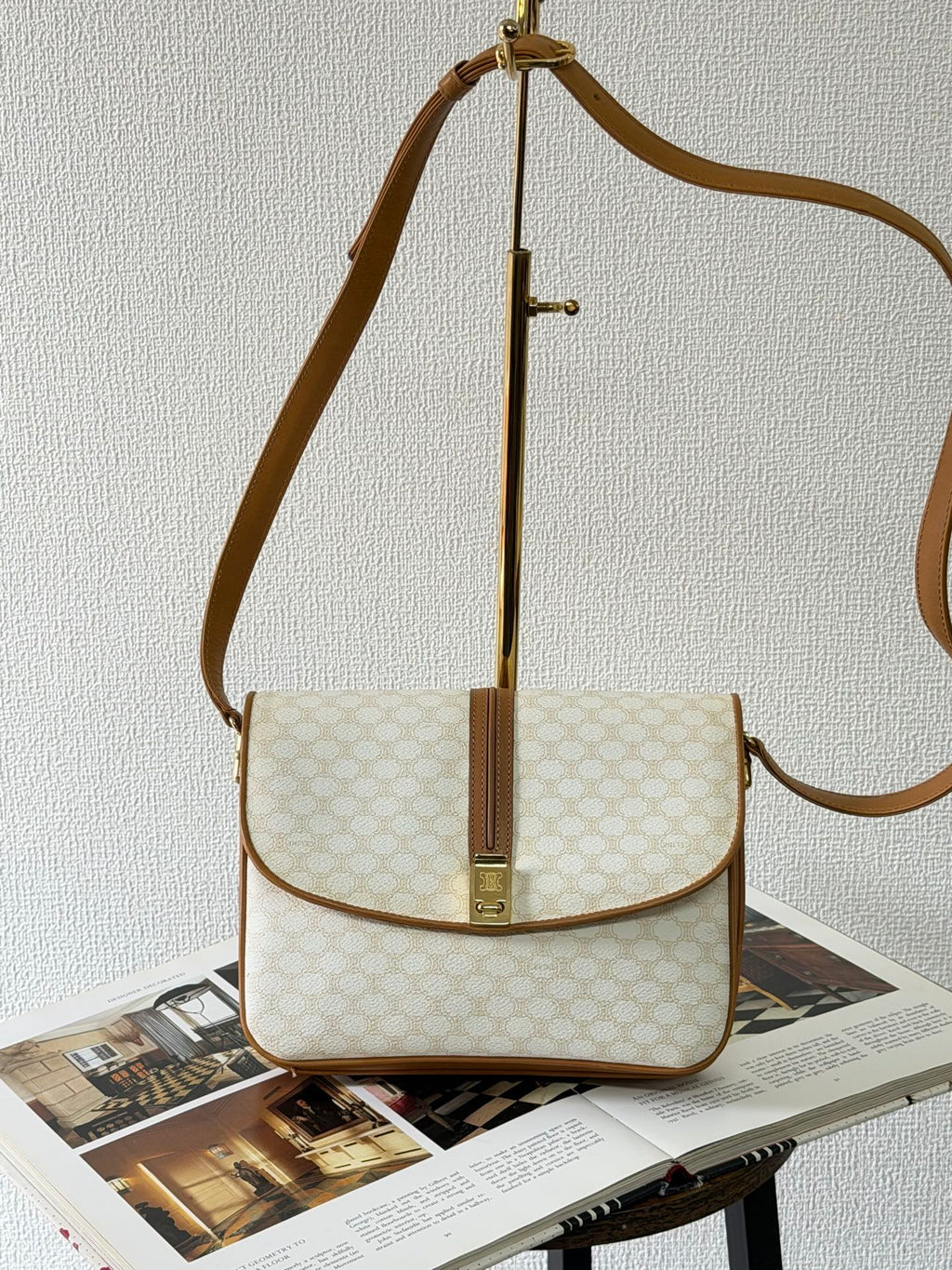 Celine White Macadam Flap Shoulder Bag